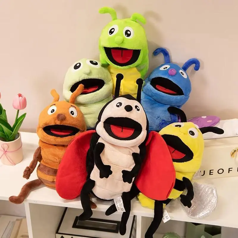 30cm Funny Cartoon Insect Plush Hand Puppet Kawaii Bee Ladybird Ant Dragonfly Butterfly Interactive Plushie Tell Story Gift
