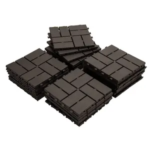 ARCH 12x12 Inch Interlocking Deck Tiles, 36-Pack Brown Composite Plastic Outdoor Flooring, Four-Slat All-Weather Patio Tiles for Balcony, Porch, Backyard, Poolside, Easy Snap-Together Installation, Durable Waterproof Decking Squares
