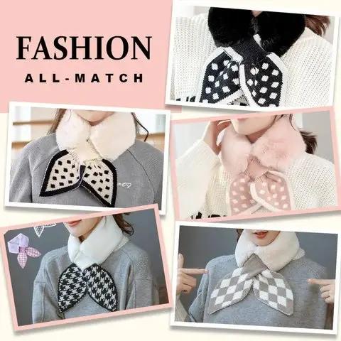 Buy One, Get the Second at Half Price|All-match Thick Plush Scarf Ultra-Soft & Warm with Peach Heart Wavelet Dot Houndstooth Polka Dot & Diamond Grid Patterns for Winter Style and Comfort