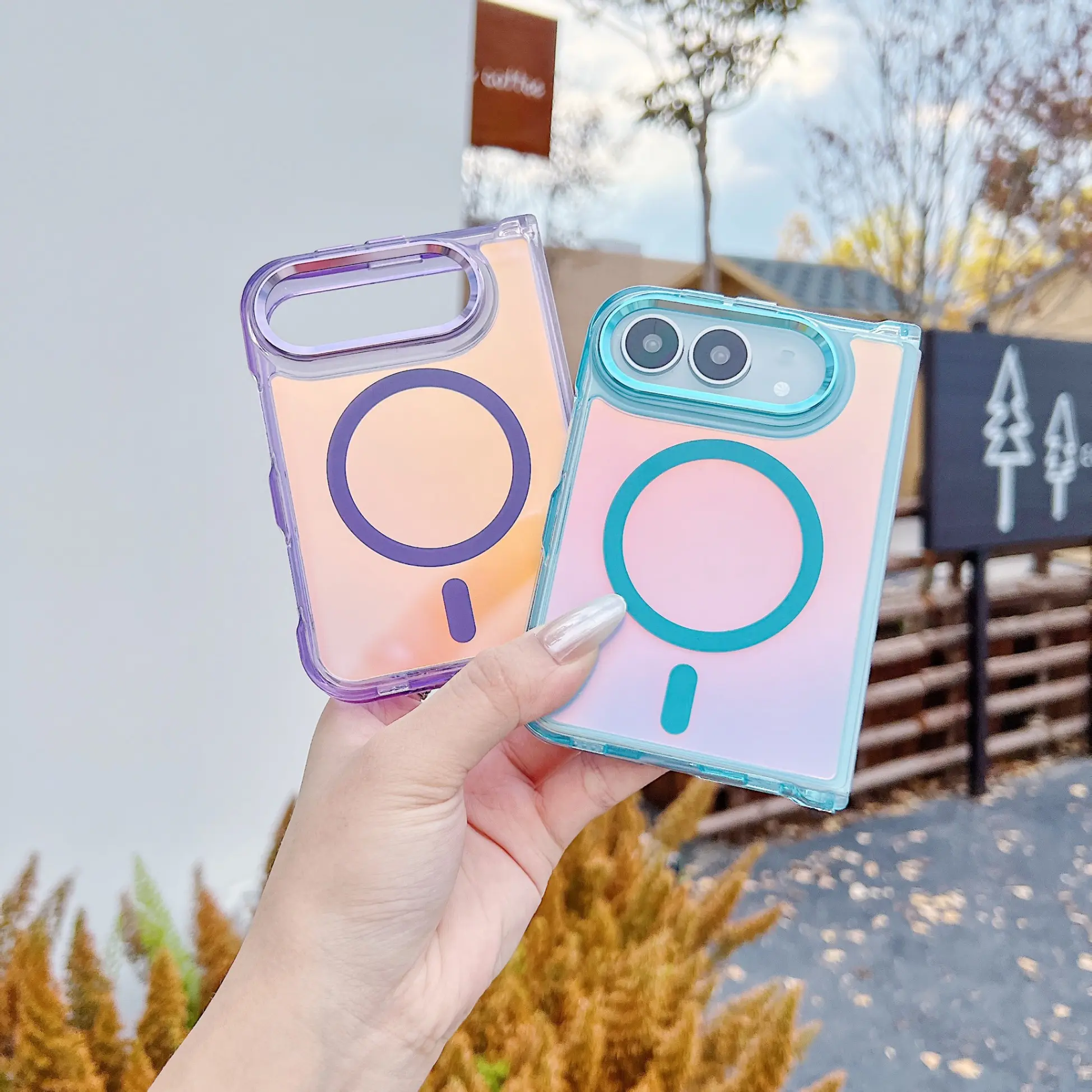Aesthetic Chameleon MagSafe Folding Casing for iPhone 18 DUO Flip - Cute Color-Shift Magnetic, Clear, Shockproof, Durable Cellphone Protective Cover, Trendy Device Accessory for Women, School Daily Gift GRWM