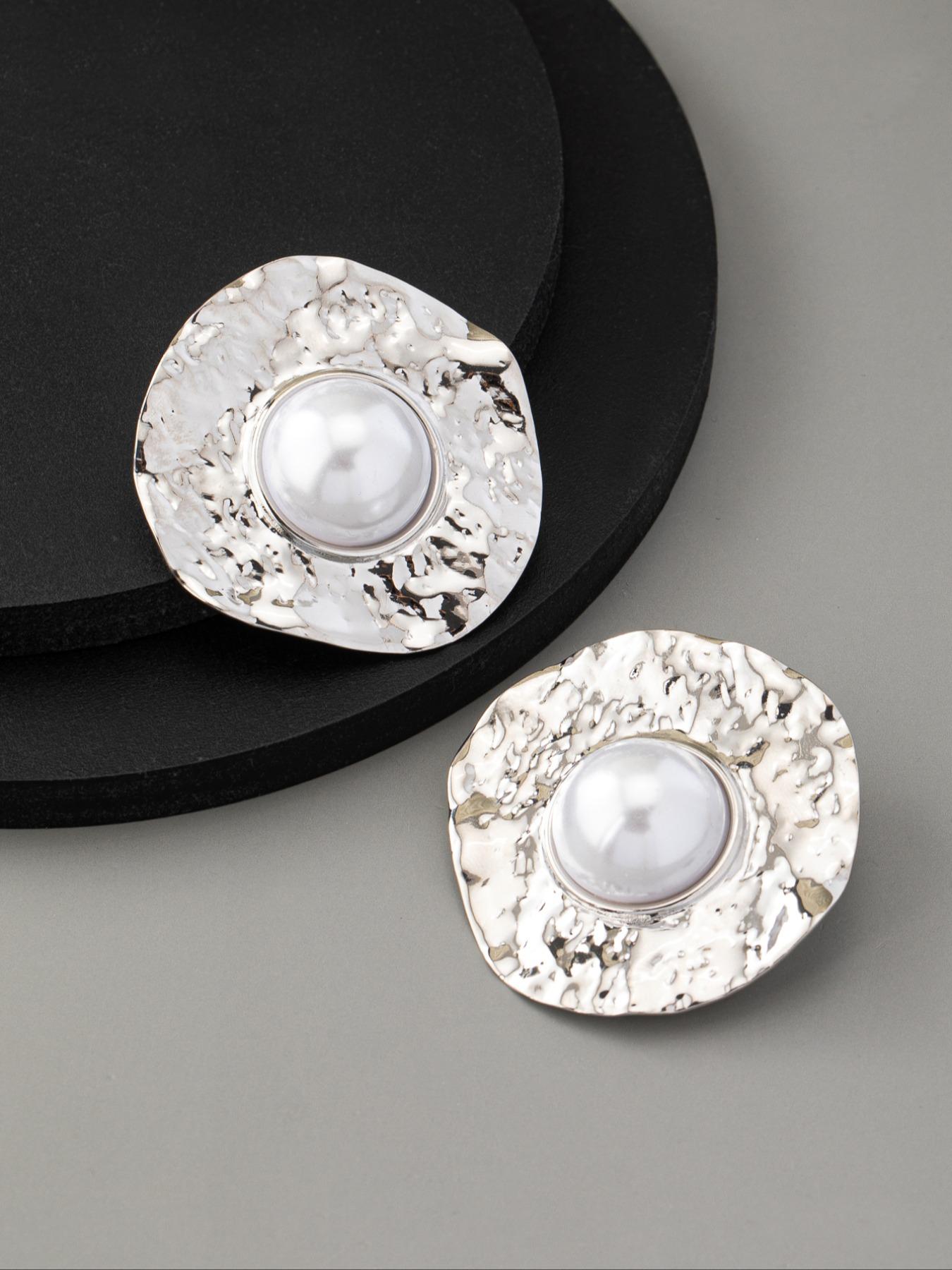 Faux Pearl Decorated Textured Metal Design Jewelry Set, Including Ring & Earrings & Bracelet & Necklace, Fashion Accessories for Women, Trendy All-match & Exquisite Jewelry for Birthday Gift