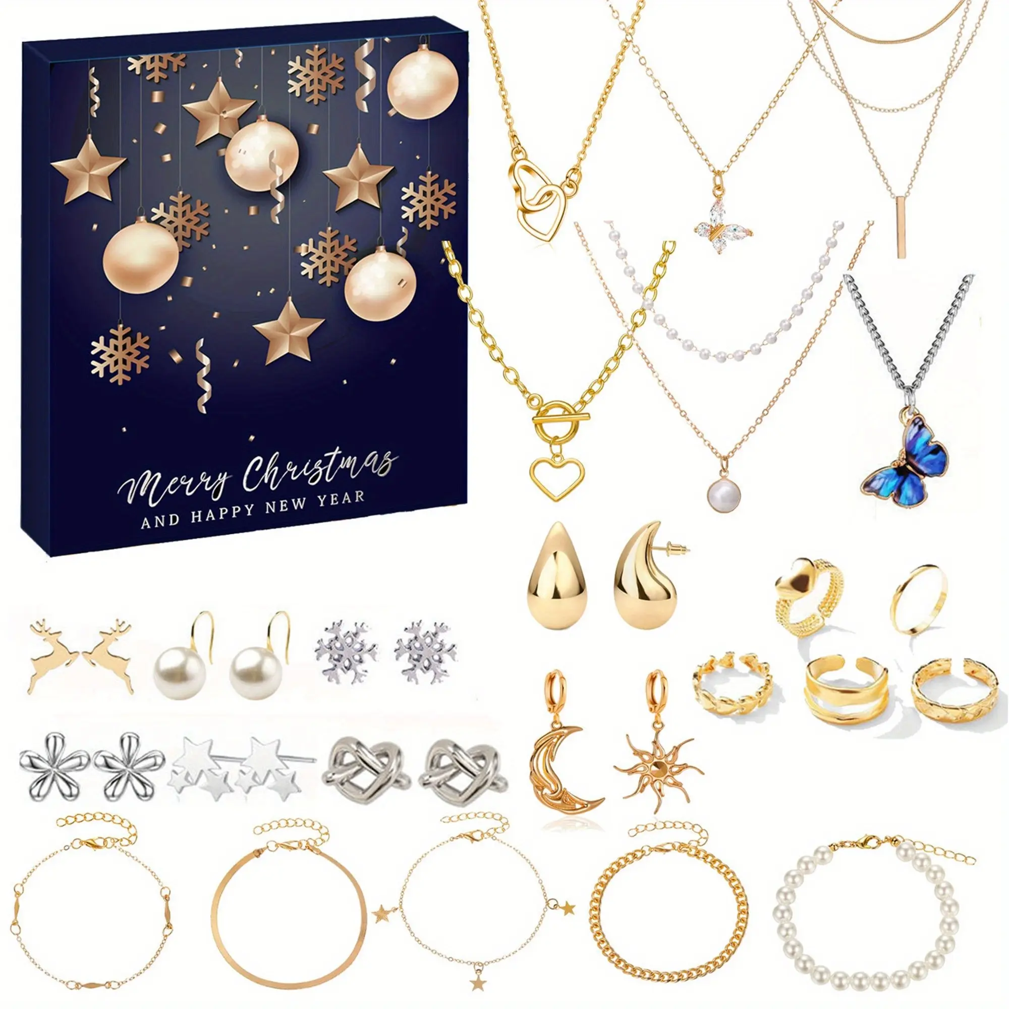 Women's Christmas Countdown Calendar Set, 24-Day Jewelry Surprise Gift Box, Perfect for Christmas Occasion, Elegant Holiday Present