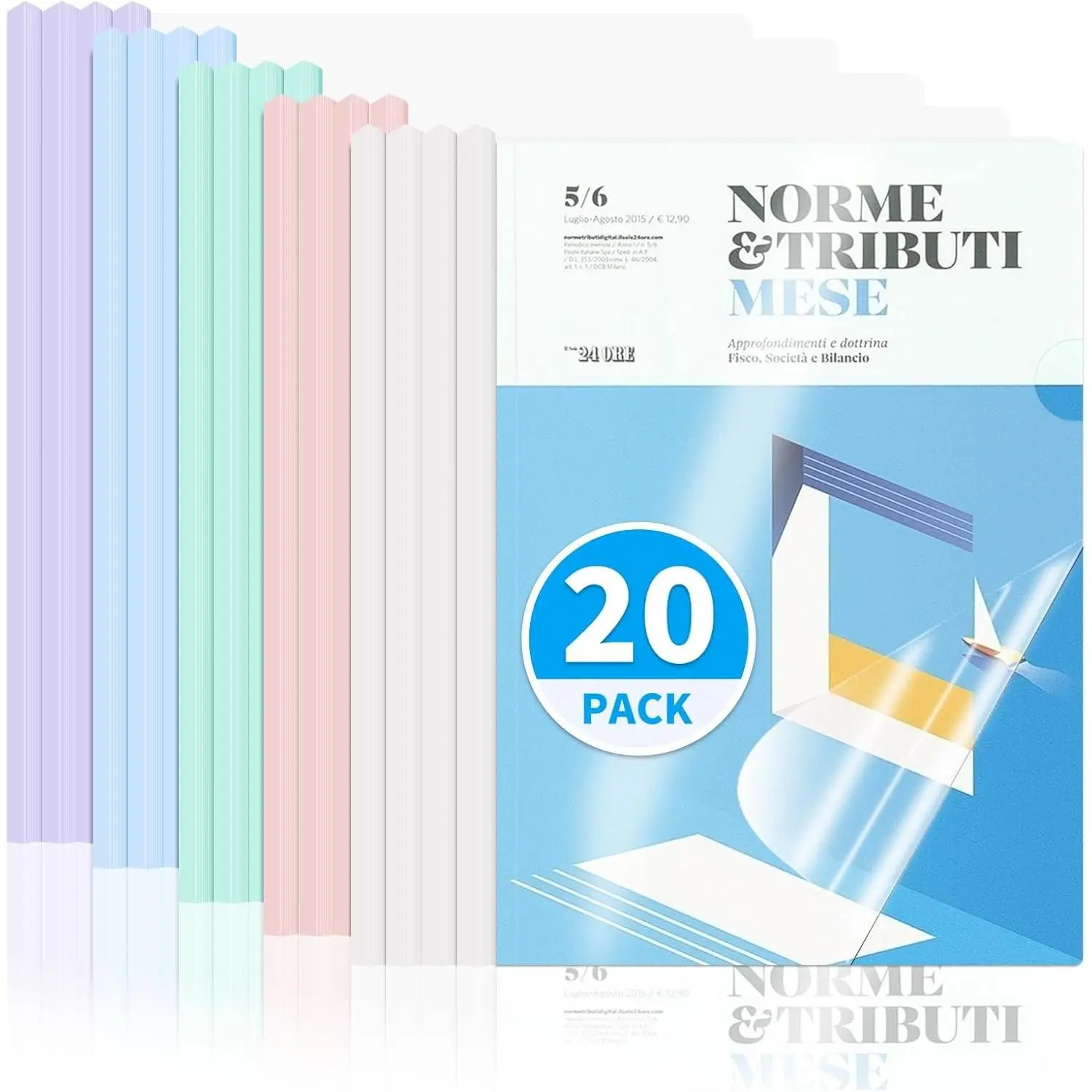 20 Pack, Clear Report Covers with Sliding Bar for Letter and A4 Sheets – 70-Sheet Capacity Presentation Folders, Resume Covers & Document Binders for Office, School & Business (Multicolor)
