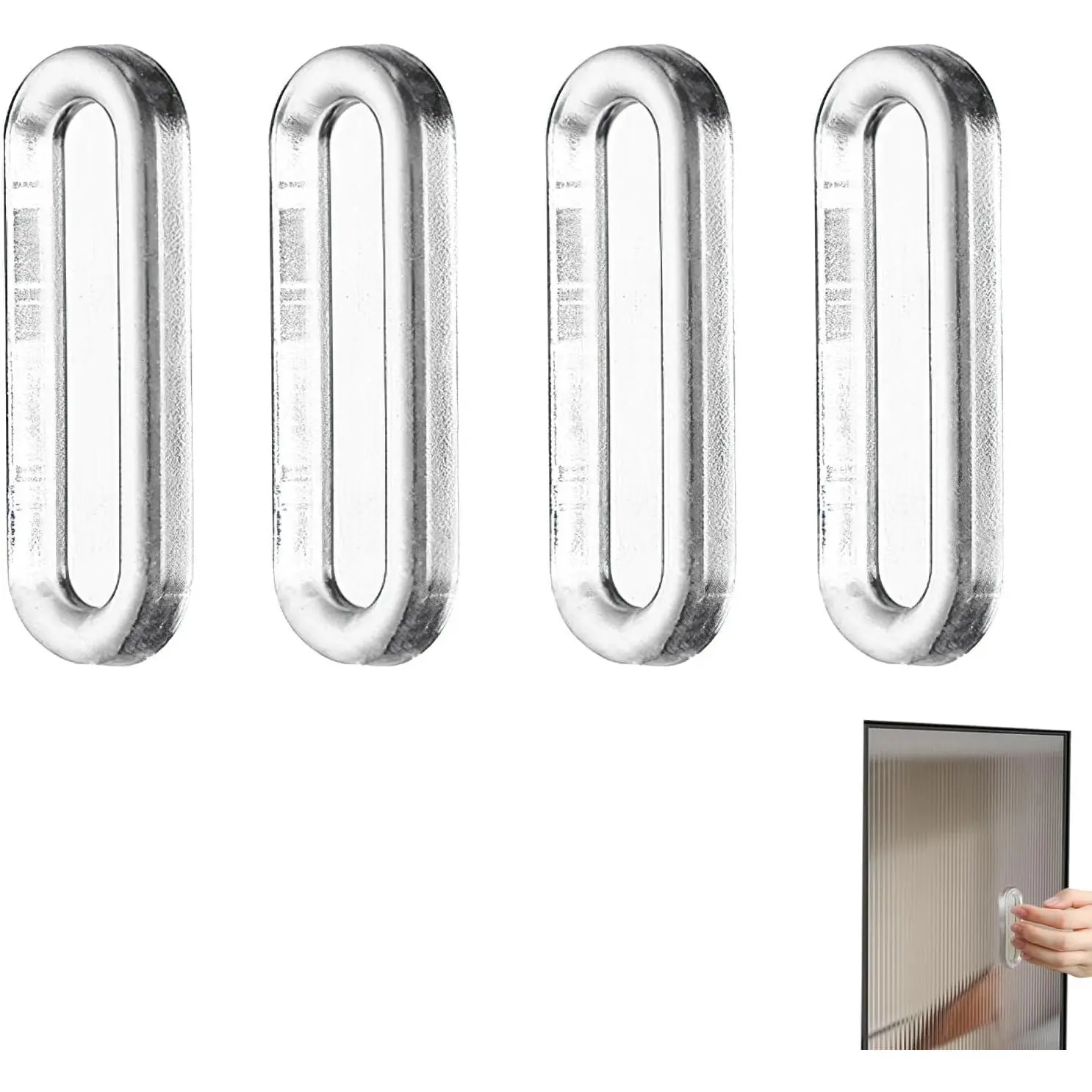 4 count Clear PU Self-Adhesive Recessed Finger Pulls - Oval Sliding Door Handles,  Handle for Glass Doors, Windows, Drawers & Cabinets
