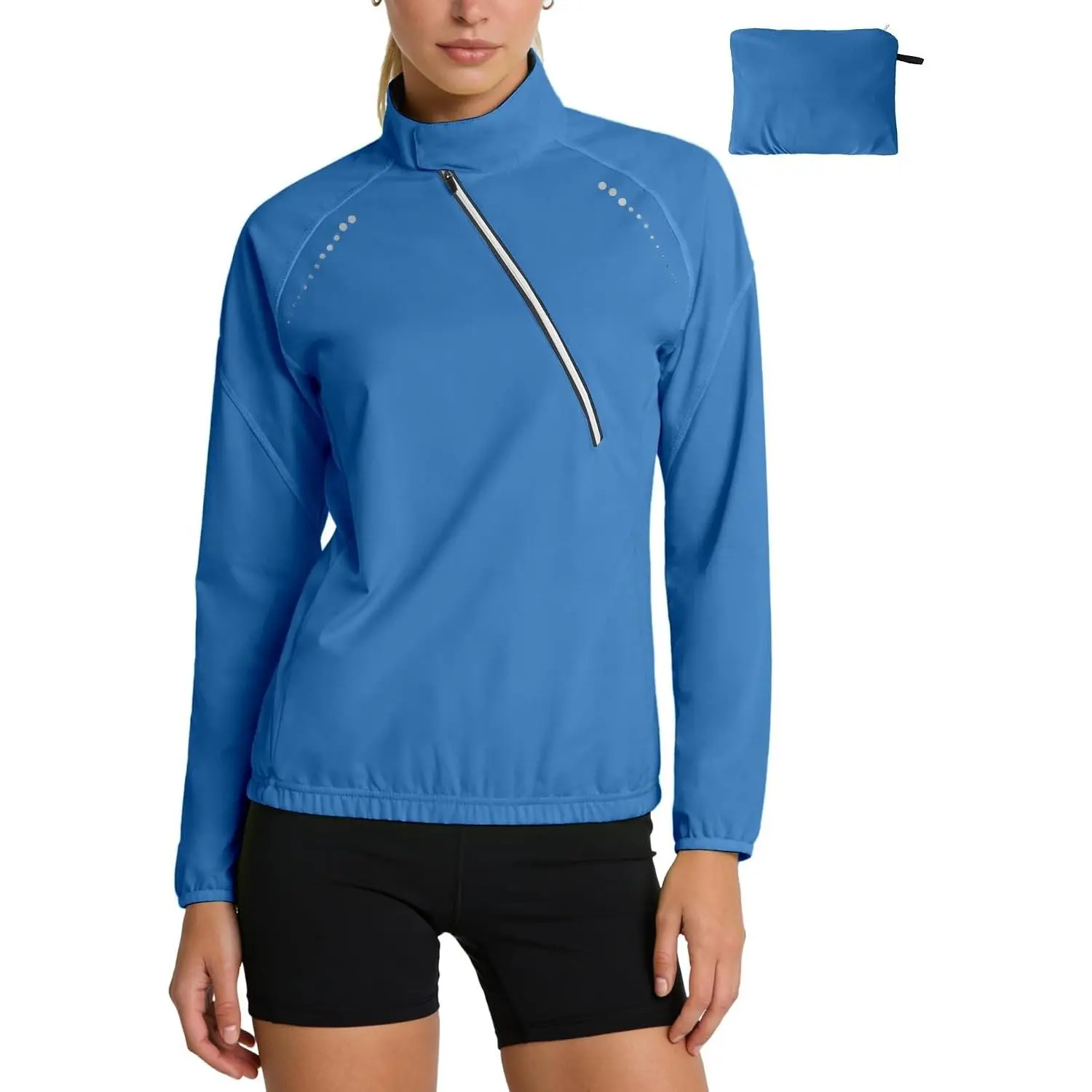 Womens Quarter Zip Cycling Packable Jacket