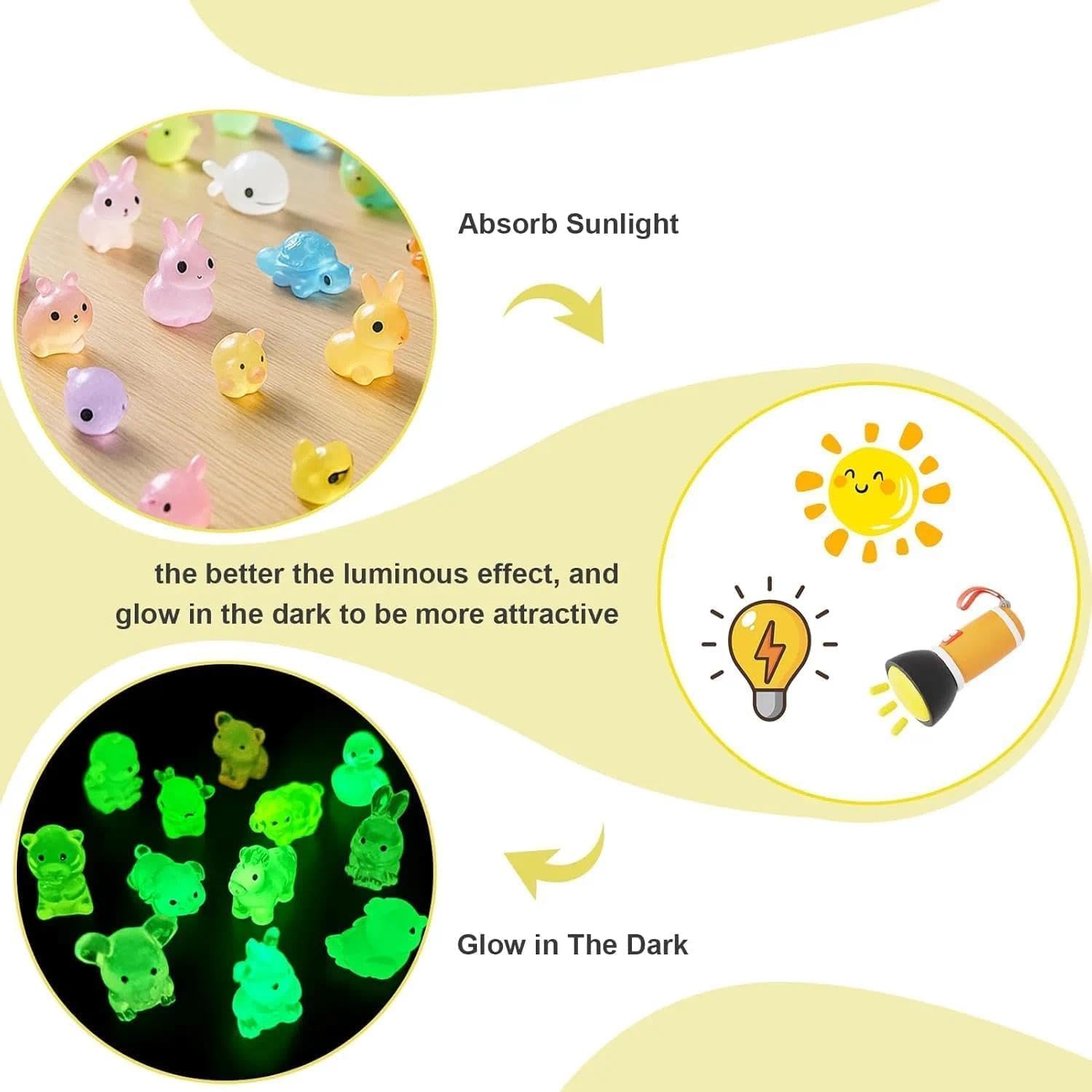 50PCS Mini Resin Animals Variety Pack, Random Assorted Tiny Resin Animal Figurines Glow in the Dark for Fairy Garden Accessories, Aquarium and Micro Landscape Decoration