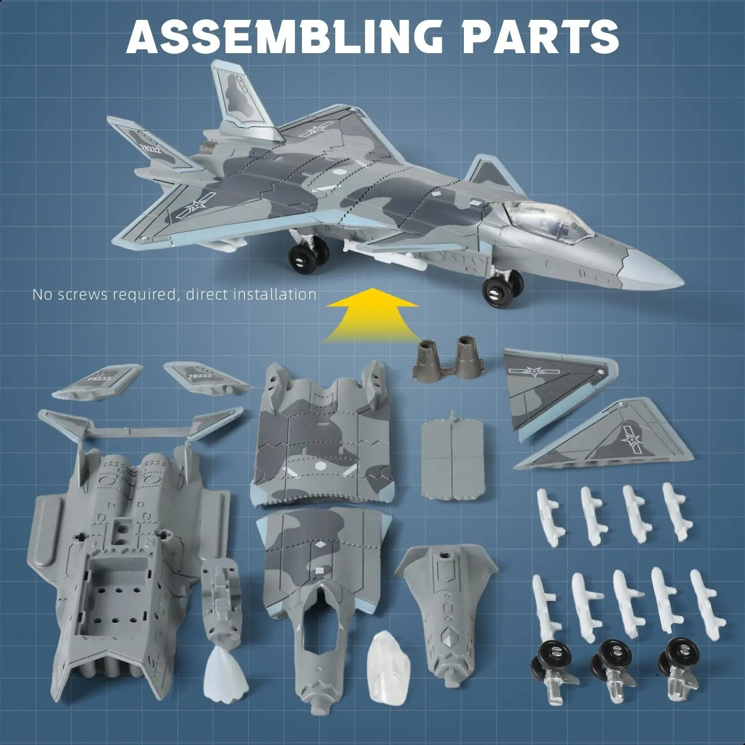 1:72 J-20 Thunderbolt Aviation Military Aviation ABS Plastic Model Kit, 44-Piece Building Puzzle, Authentic Military Paint Scheme, for 12 Years Above Adults and Young