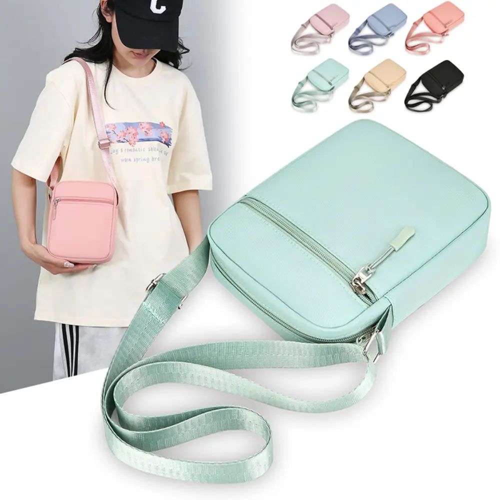 Women's Chic Elegant Oxford Cloth Mini Vertical Crossbody Bag - Multi-Pockets, Adjustable Strap, Zipper Closure, Cell Phone Shoulder Purse for Daily Outdoor Athletic Use - Cold Wash Compatible