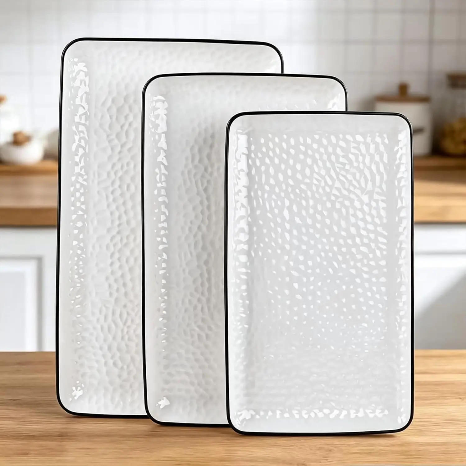 Serving Platters Set of 3, 16/14.3/13.1 Inch Large Rectangular Ceramic Serving Dishes, White Trays for Food, Appetizers, Entertaining, Party