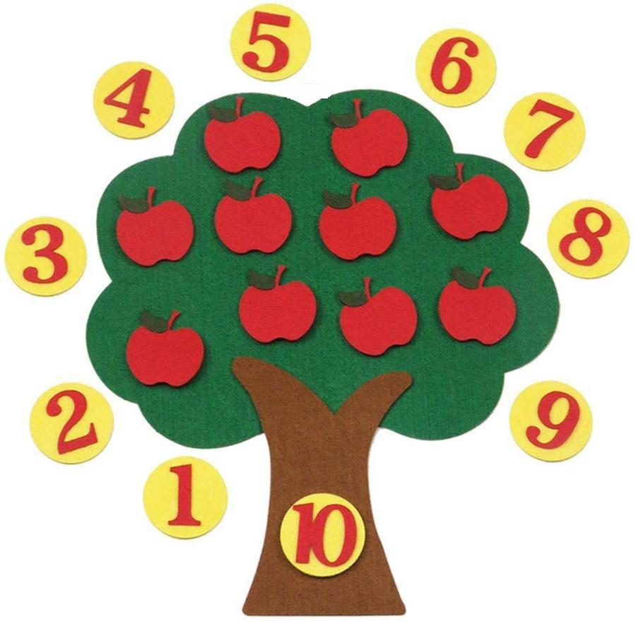 Apple Tree Learning Numbers Felt Board (1 Set), Counters Math Toy, Math Games Manipulatives, Montessori Counting Toy, Math Learning Tools