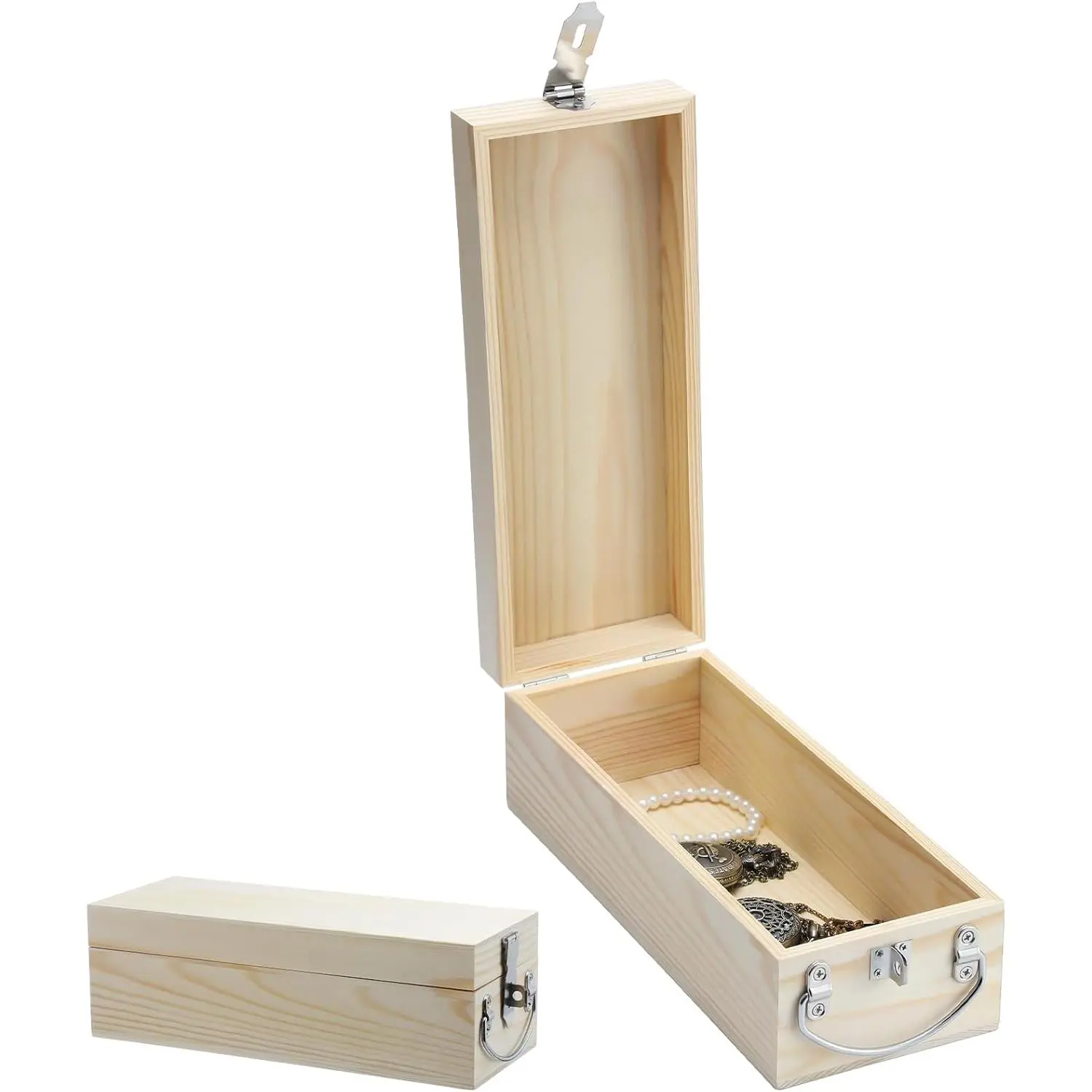 Wooden Lock Box with Folding Handle 12 x 4.75 x 4 In |  Storage Box with Lid Unfinished Wooden lockable Chest for  Secure Valuables  Treasure Gifts