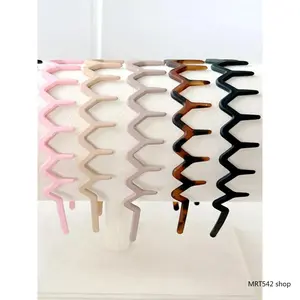 5-Pack Retro Zigzag Wave Headbands for Women Skinny Non-Slip Plastic Hair Hoops Flexible Stretchy Combs Thin Teeth Elastic Hair Accessories for Face Washing Makeup Sport
