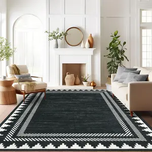 Washable Solid Color Area tuff Rug With Modern Border Soft Non Slip Ultra Thin Foldable Non Shedding Indoor Rug For Bedroom Living Room Kids Playroom Laundry Room