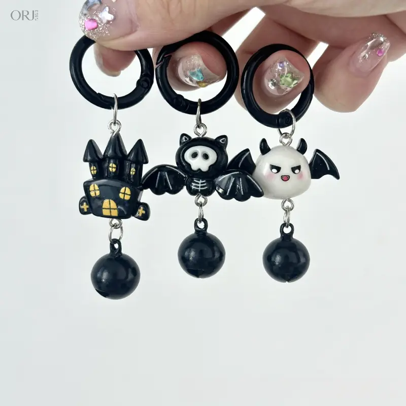 Halloween Acrylic Cartoon Keychain, Spooky Ghost Bat Black Cat Pendant With Bell, Original Ins Style Bag Charm, Funny Cute Backpack Handbag Ornament, Creative Holiday Accessory, Mini Decor Gift For Best Friends Daily Outfit Matching Vehicle Key Decoration