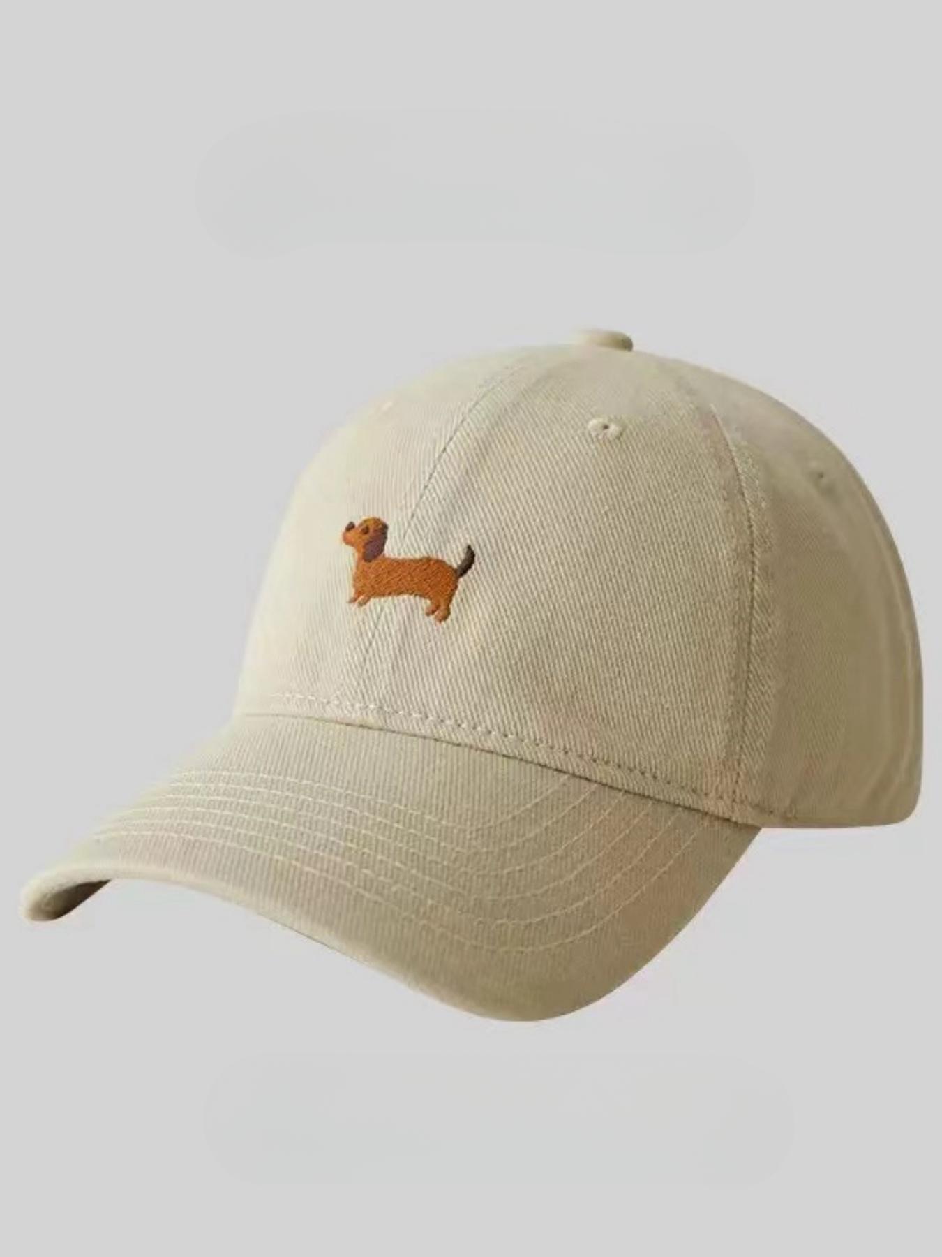 Cute Cartoon Sausage Dog Embroidered Baseball Cap, Animal Hats, High-Quality Wide Brim, Casual Fitted Hat for All Seasons, Unisex Fashion Accessory