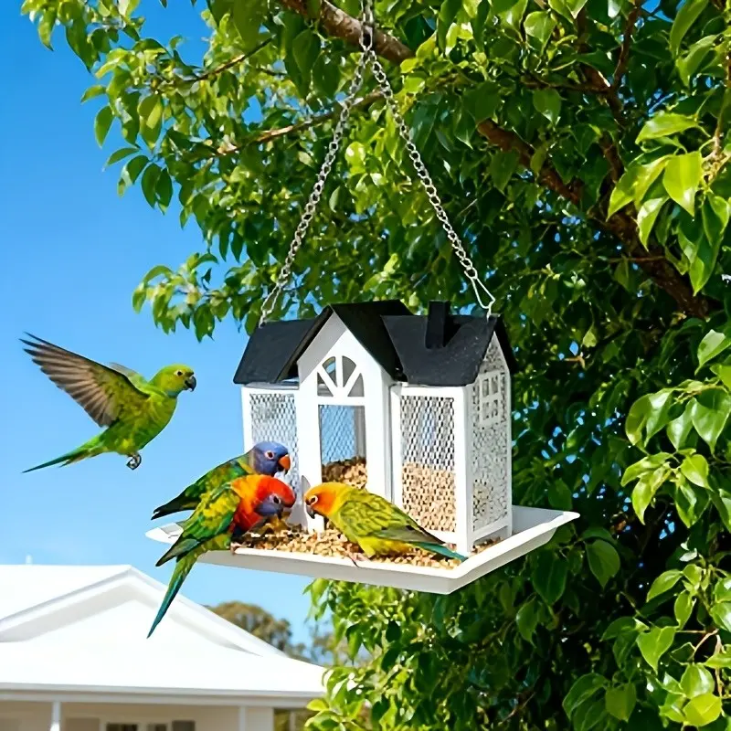 Large Capacity Wild Bird Feeder, Durable Metal Mesh, Three Compartment Design, Weatherproof, Lid and Door, Ideal for Attracting Birds