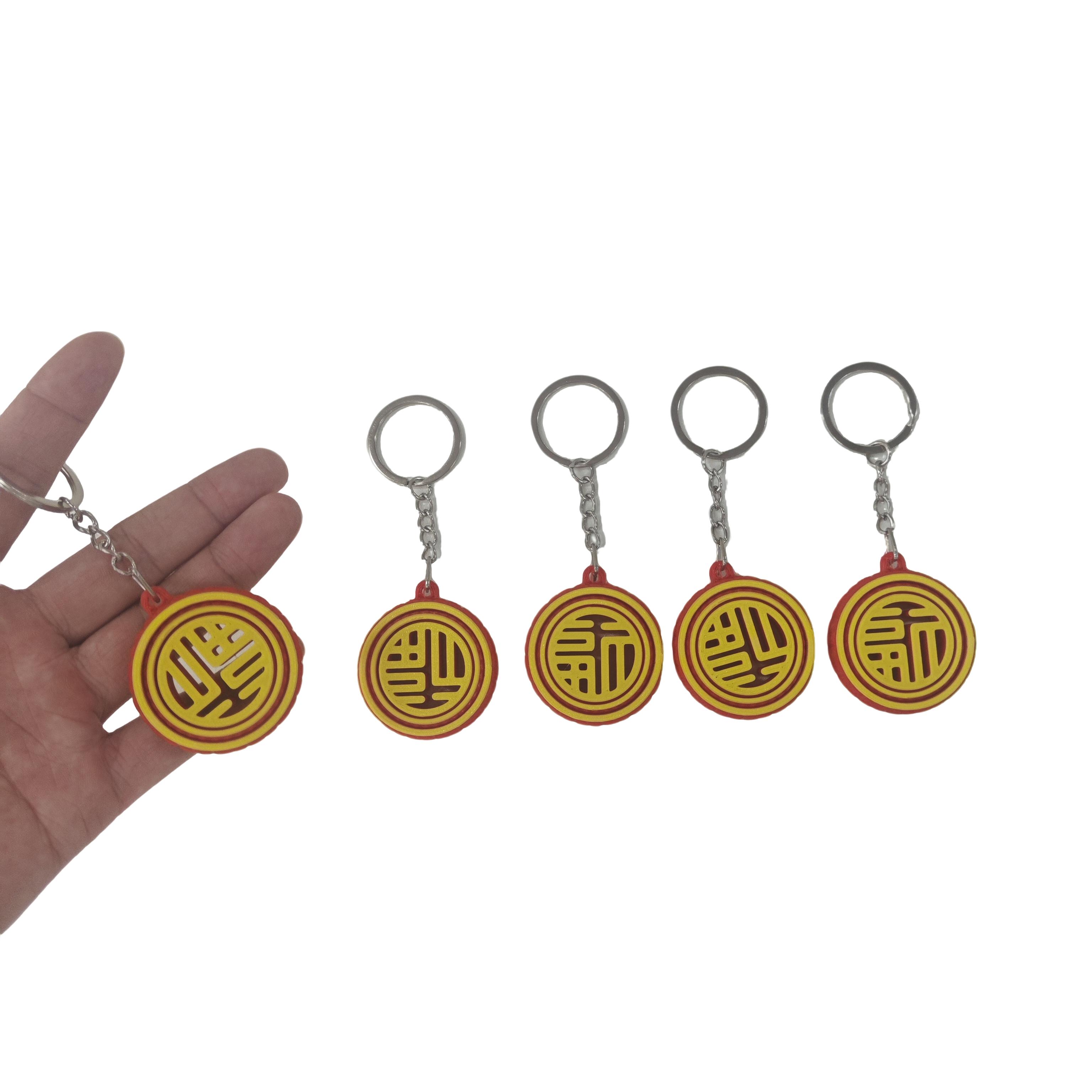 2026 New Model 3D Printed Rotatable Fortune Character Keychain, Chinese Style Stress Relief Gadget, Auspicious Pendant for the Year of the Zodiac