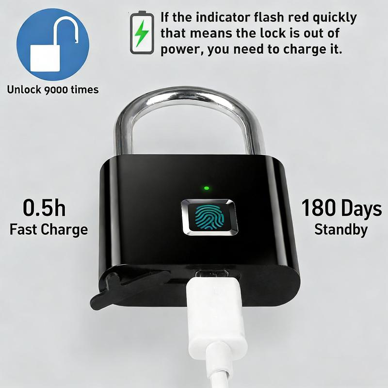 Smart Fingerprint Padlock - Bluetooth Unlock, IP67 Waterproof Lock with 10 Fingerprint Capacity for Suitcases, Lockers & Outdoor Gates