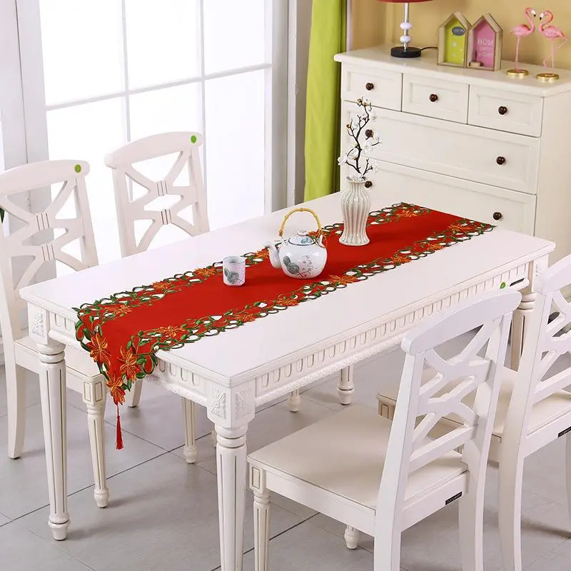 Christmas Embroidered Cutwork Table Runner – Elegant Hollow-Out Linen Placemat Set for Dining Room & Kitchen, Rustic Snowflake Xmas Holiday Dinner Decor, Reusable Farmhouse Table Cloth