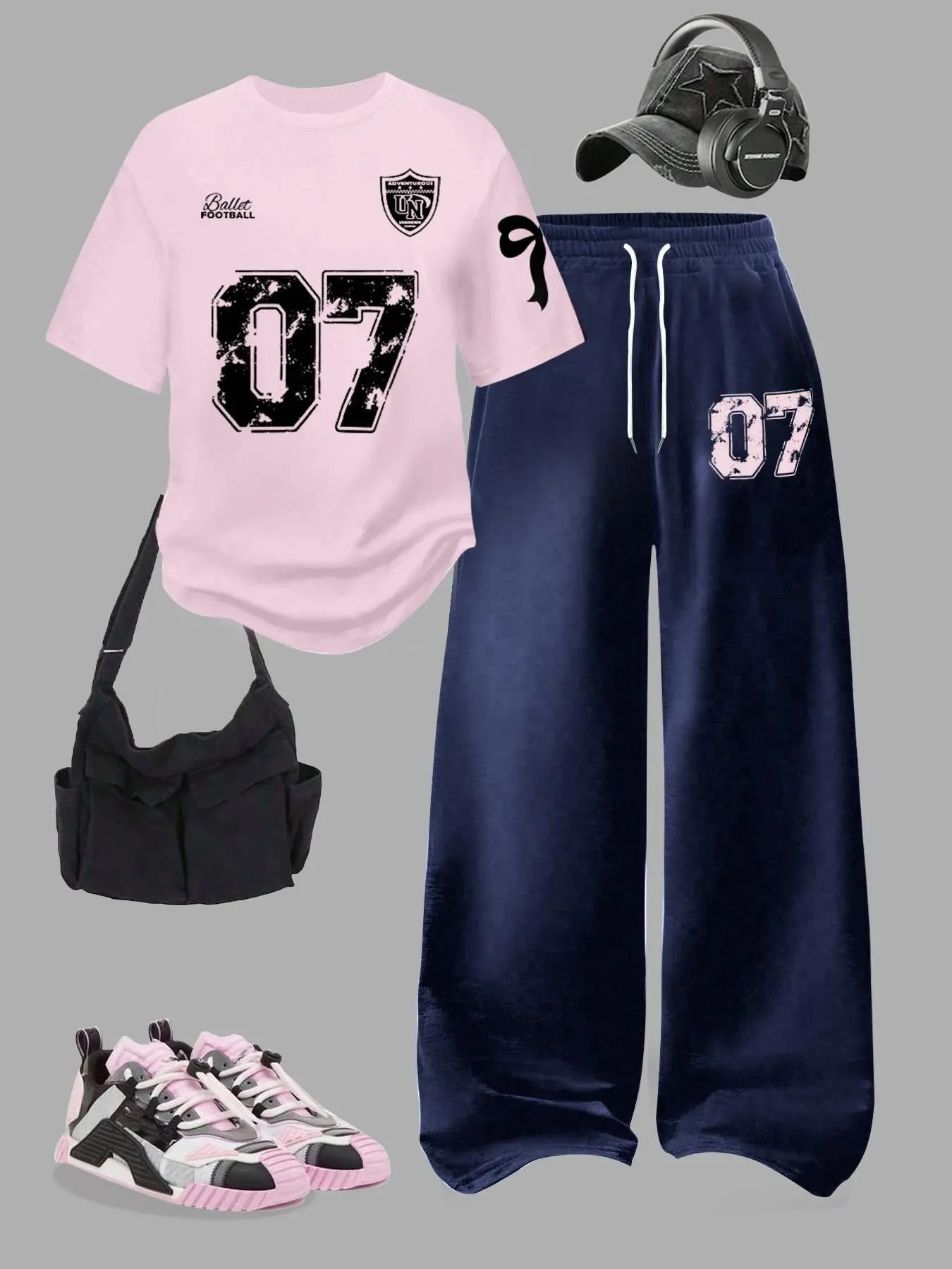 Y2K American Schoolgirl Return Set, '07' Sports Two-Piece, Casual Sporty Set, Casual Sportswear Outfit, Casual Style, Figure Pattern, Regular Length, Sweet Cool Fusion