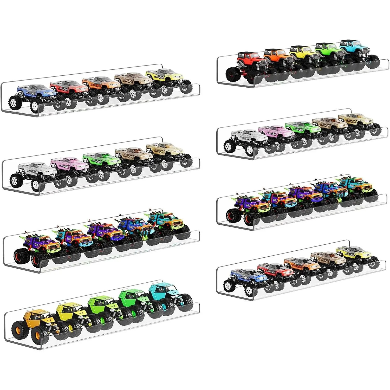 8 Pack  Shelves Wall Organizer and Storage, 15" Display Shelf for Figure,  , Perfume,  Bookshelf for Bedroom, , Craft Room, Clear