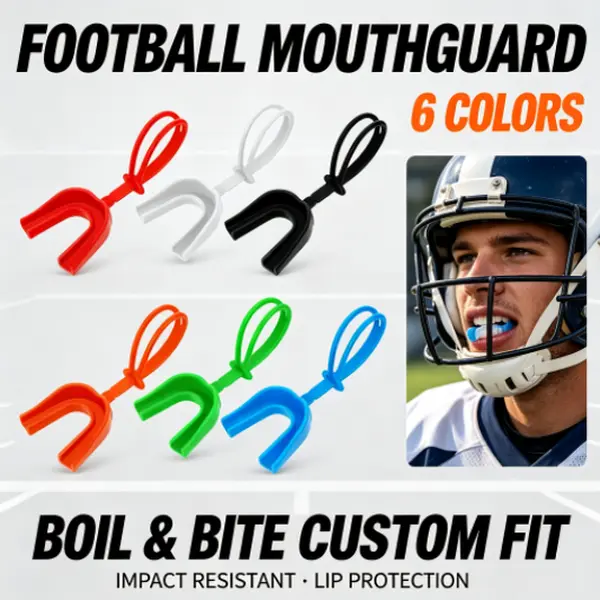 Boil-and-Bite Football Mouthguard with Strap, Heat-Moldable Sports Mouthguards, Impact-Resistant Lip Protection Mouthpiece for Boxing & Martial Arts, Mouth Guard Boxing