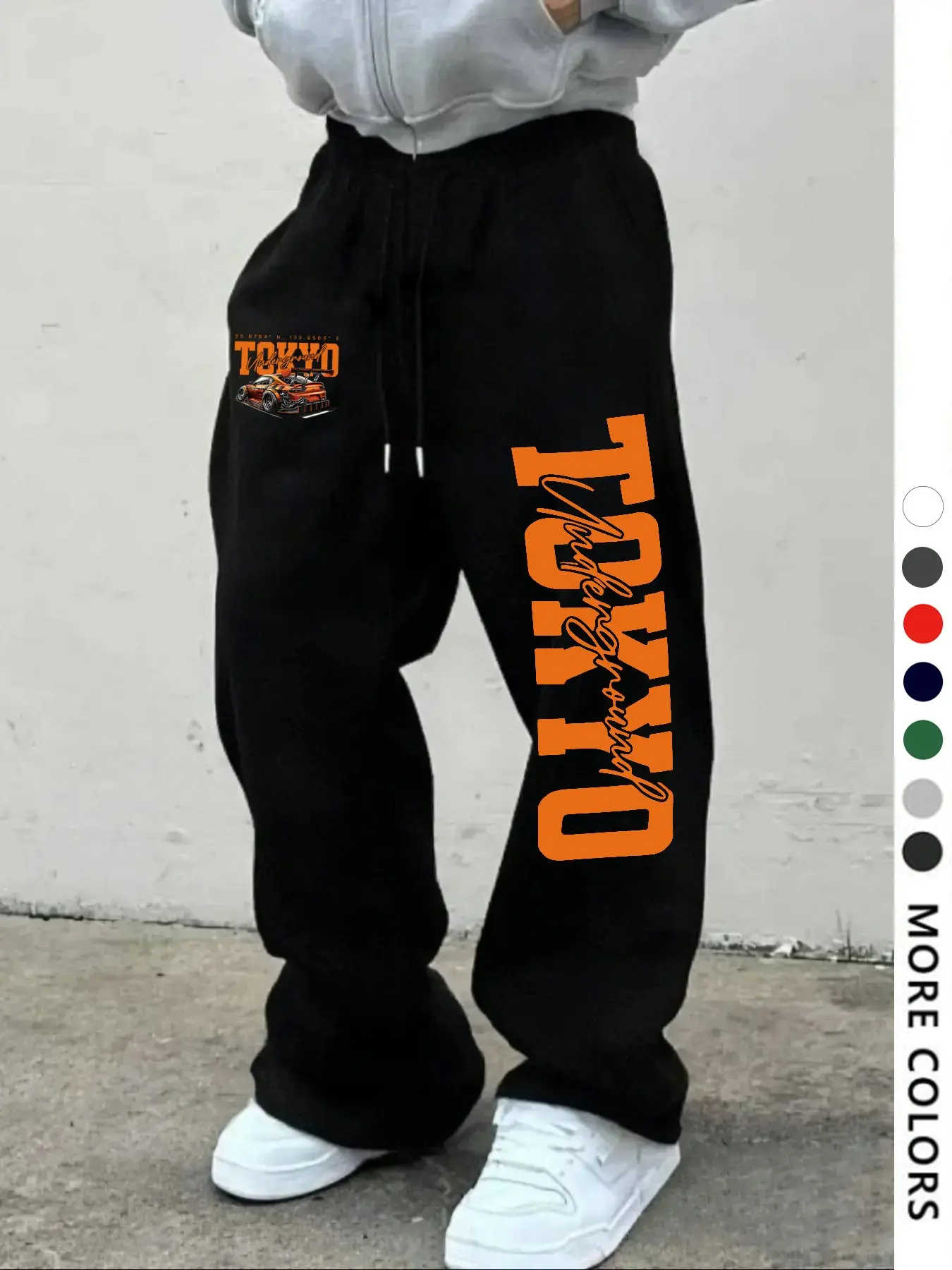 Men's Casual Sporty Long Pants, Tokyo Tokyo Car Print Sweatpants, Drawstring Wide Leg Leisure Trousers, All Season Men's Clothing