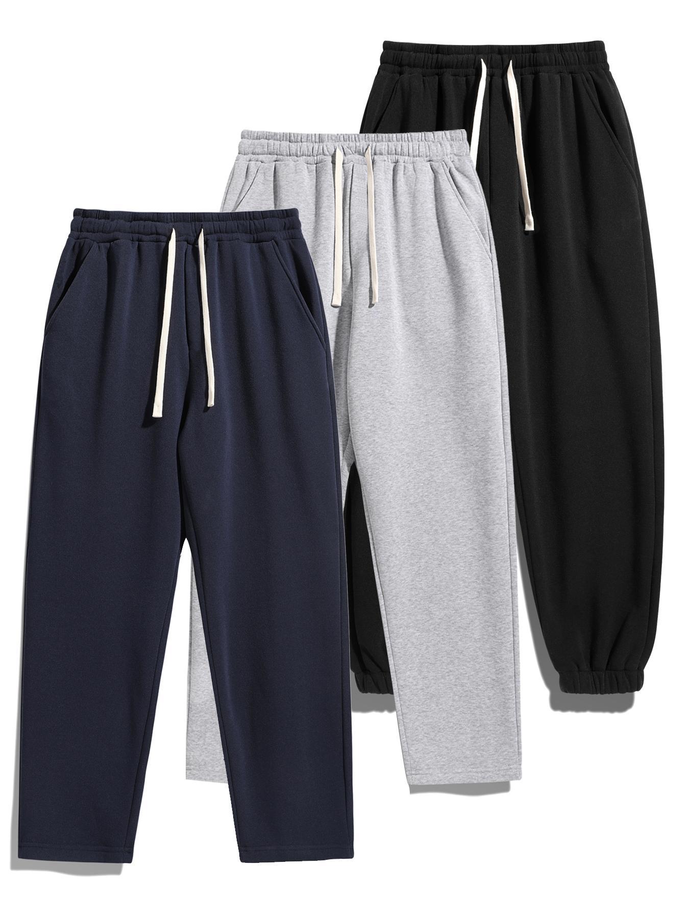 Men's Thermal Lined Pants with Drawstring Waist, Relaxed Fit Loose Sweatpants for Fall & Winter, Men's Bottoms