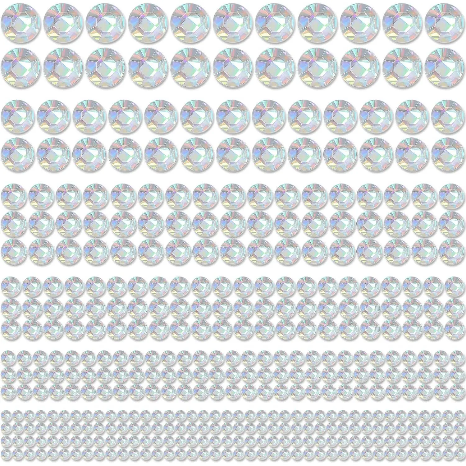 1982 Pieces Crystal AB Hair Rhinestones Stickers, Self Adhesive Face Rhinestones Stick on Bling Gems Jewels Stickers for Hair Face Body Makeup Clothes Shoes Bags DIY Craft, 6 Sizes