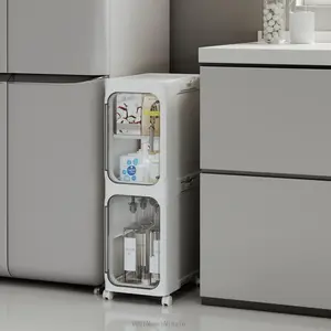 2-Tier Tall Narrow Storage Cabinet, Slim Bathroom Storage Cabinet with Adjustable Shelves and Wheels, Narrow Organizer for Small Space, Bathroom, Kitchen, Laundry, WhiteDD16MunchMingle