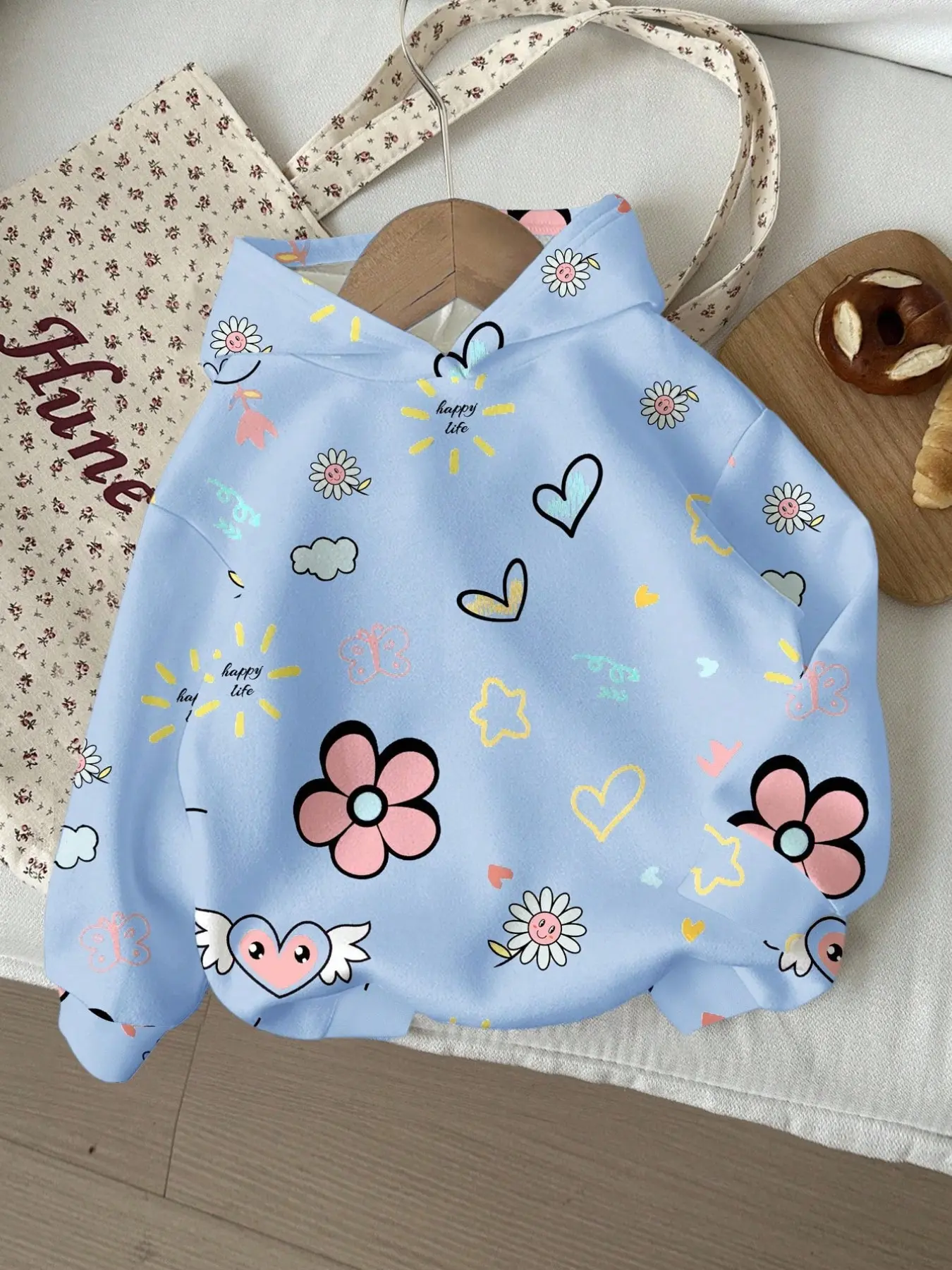Cute Girls' Hooded Sweatshirt, Graphic Hoodies, 5 Designs, Cartoon Floral Cat Cherry Print, Hat Shirt, Fun and Stylish for Kids