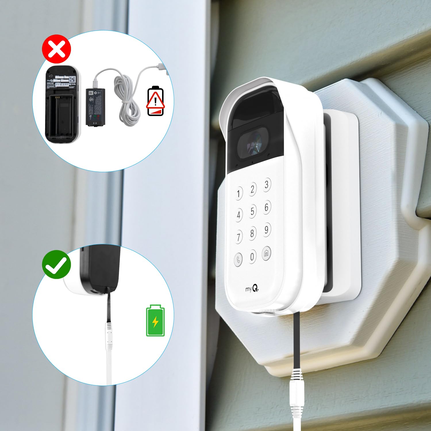 20ft/6m Power  and Adapter for myQ  Garage Door Video Keypad, Weatherproof Outdoor Flat   Continuously  Your Video Keypad