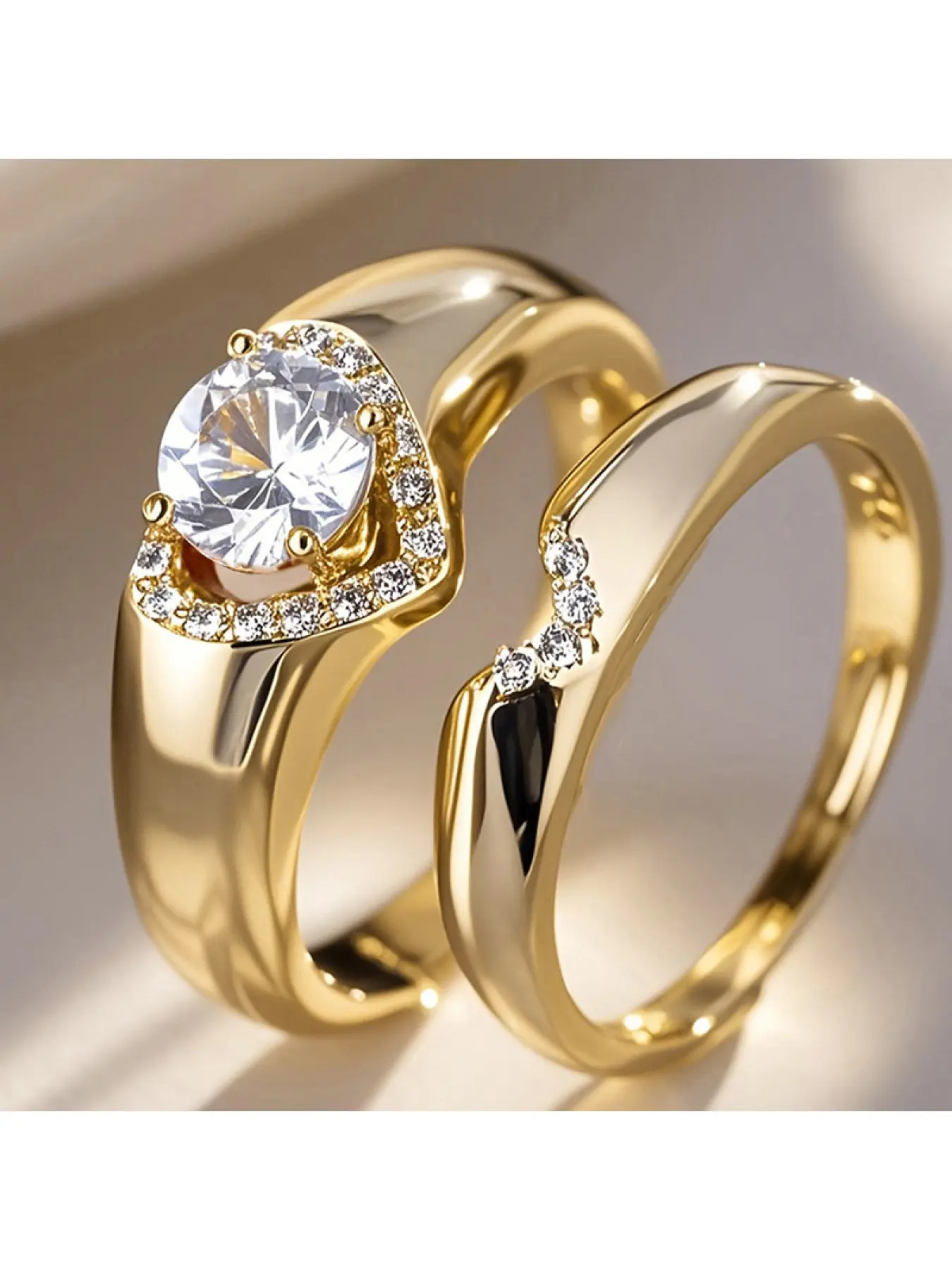 18K Gold Plated Couple Rings Set for Him and Her, Heart Halo Round Cut CZ Engagement Wedding Rings, Romantic Matching Promise Rings for Couples, Anniversary Valentine's Day Gift, Wedding Ring Sets, Beautiful Rings