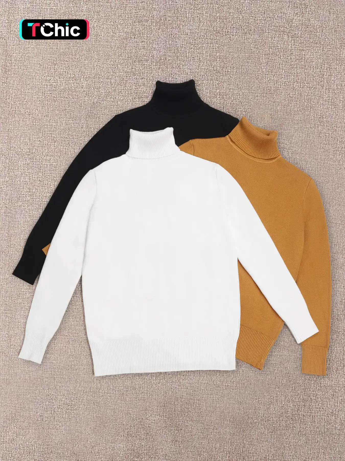 3-piece High Neck Solid Sweater Set - Ultra-relaxed Fit for Casual Occasions, Long Sleeve Design for Extra Warmth, Perfect for Chilly Fall and Winter Days - Exclusively Designed for Womens Clothing