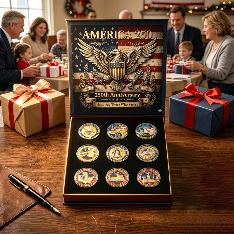 9-Piece National Foundation 250th Anniversary Commemorative Coin Set, Challenge Coins, Ideal Gift for History Collectors