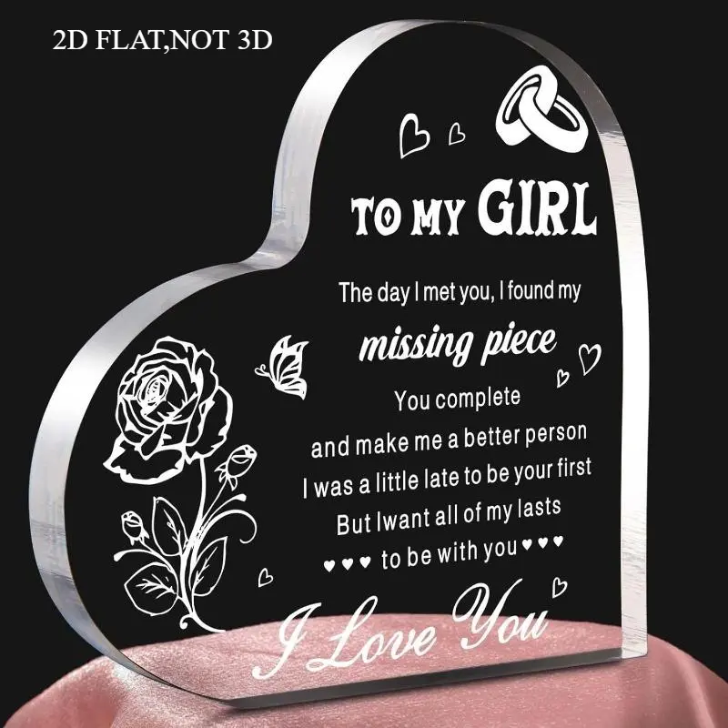 2D Romantic Acrylic Heart Plaque | Cute Gift for Girlfriend, Birthday Anniversary,Multipurpose Tabletop Decor,Valentine's Day