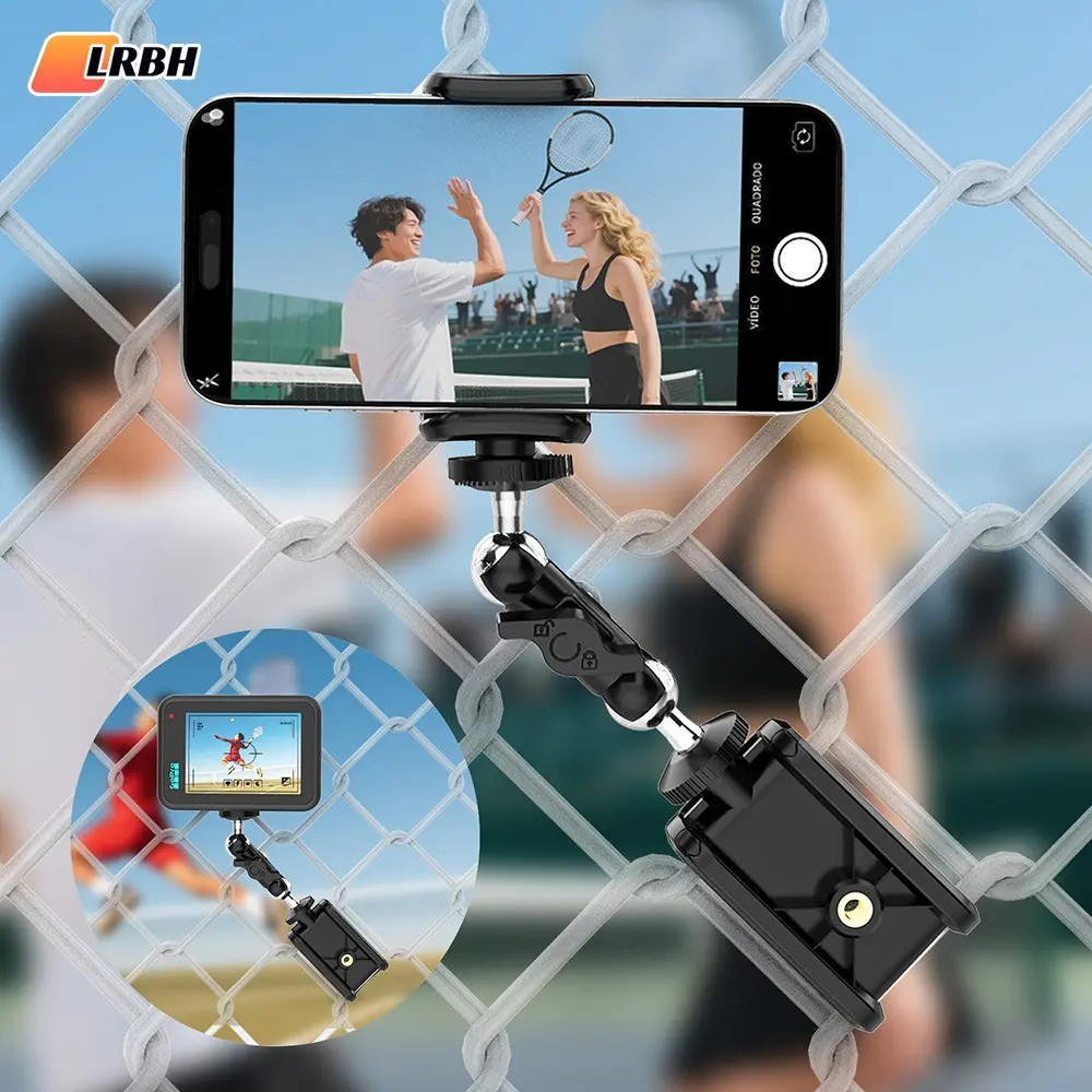 LRBH Cell Phone Fence Mount for Phone, GoPro, Insta360, and Other Action Cameras, Mevo Start for Baseball Softball Tennis Recording, Cameras Net Chain Link Fence Clip Mount Holder