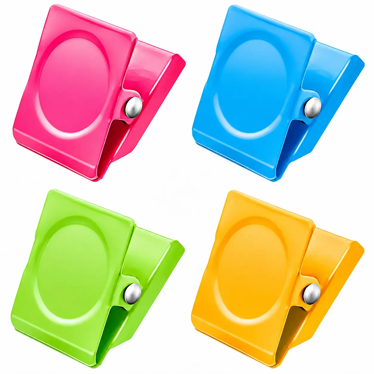 Heavy-Duty Metal Magnetic Clips (Set of 4) - Strong Neodymium Magnet Holders for Whiteboards, Photos, Documents, Notes, Office Supplies; Ideal for Home, Office Organization, Metal Clips