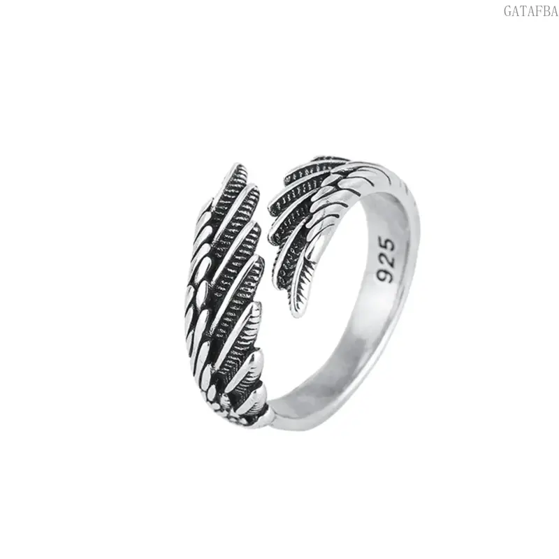 Trendy Angel Wings Adjustable Ring, Unisex Retro Fashion Finger Jewelry for Men Women Daily Wear Gift