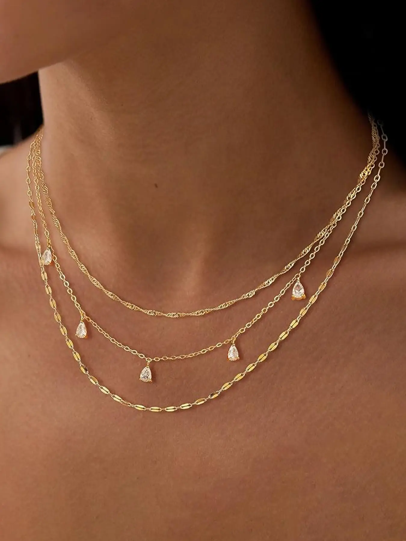 Layered Necklaces for Women, Dainty Gold Necklace Stack 14k Gold Plated Layering CZ Chain Choker Necklaces for Women Trendy Simple Non Tarnish Gold Necklaces Set Fashion Bridal Prom Jewelry