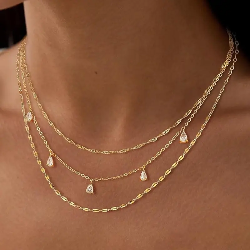 Layered Necklaces for Women, Dainty Gold Necklace Stack Stacking Necklace 14k Gold Plated Layering CZ Chain Choker Necklaces for Women Trendy Simple Non Tarnish Gold Necklaces Set Fashion Bridal Prom Jewelry