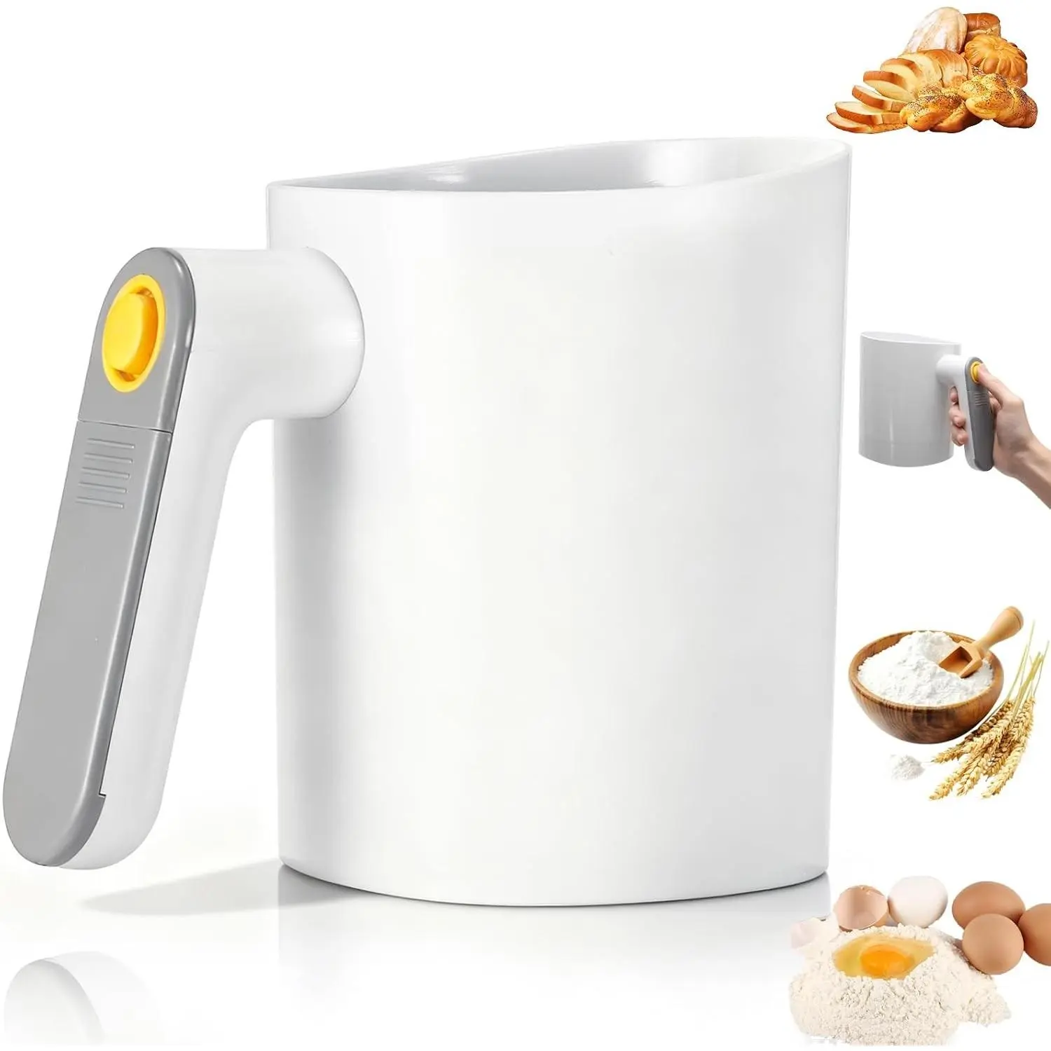 Electric Flour Sifter for Baking Battery Operated 4 Cup with Fine Stainless Steel Mesh Handheld Squeeze Handle Easy Clean for Powdered Sugar Sourdough Bread Pastry