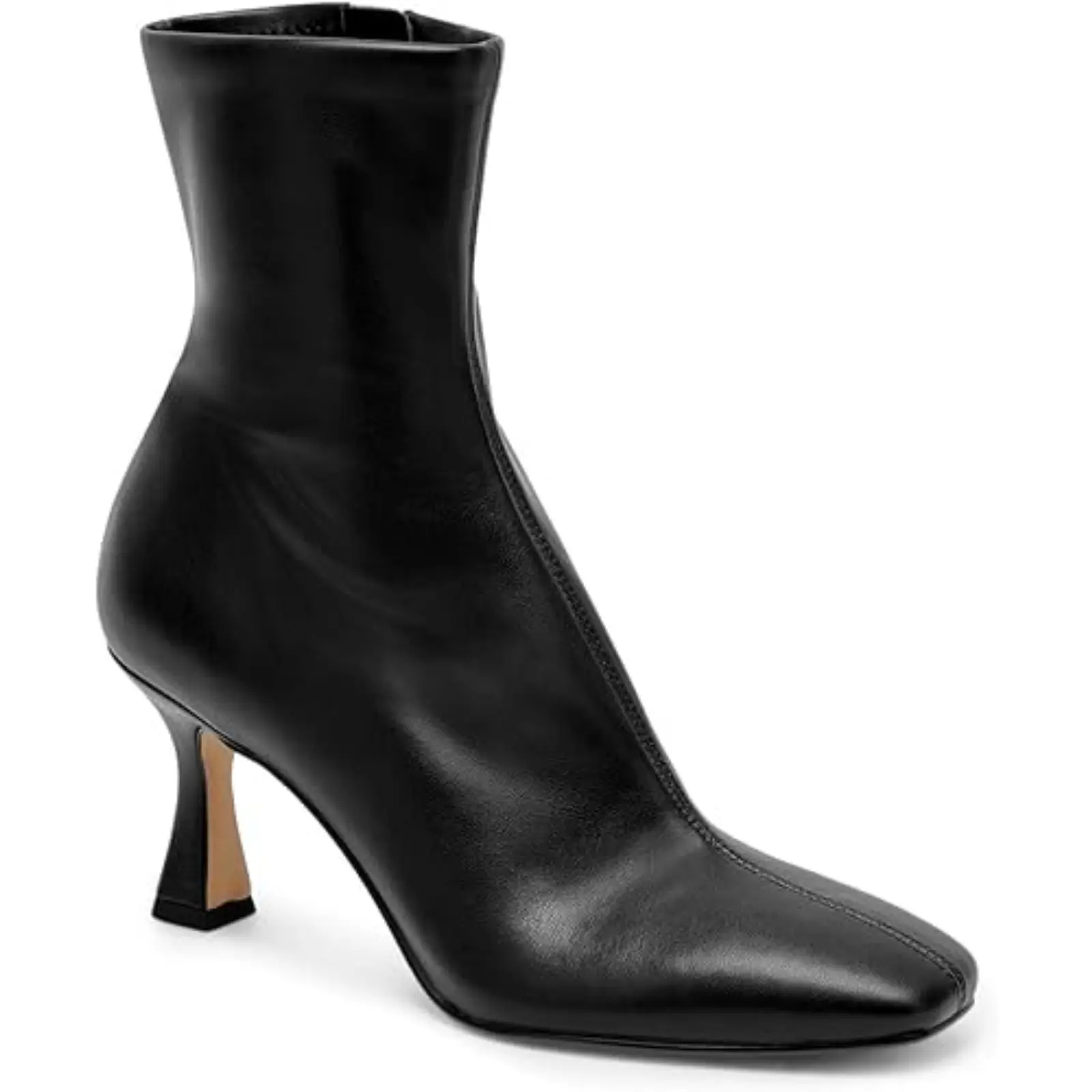 Coutgo Women's Kitten Heel Ankle Boots, Dressy Square Toe Shoe with Cushioned Fabric Insole and Side Zipper, Rubber, Casual Wear, Basic, Plain, Synthetic, Flexible, Pu, Footwear
