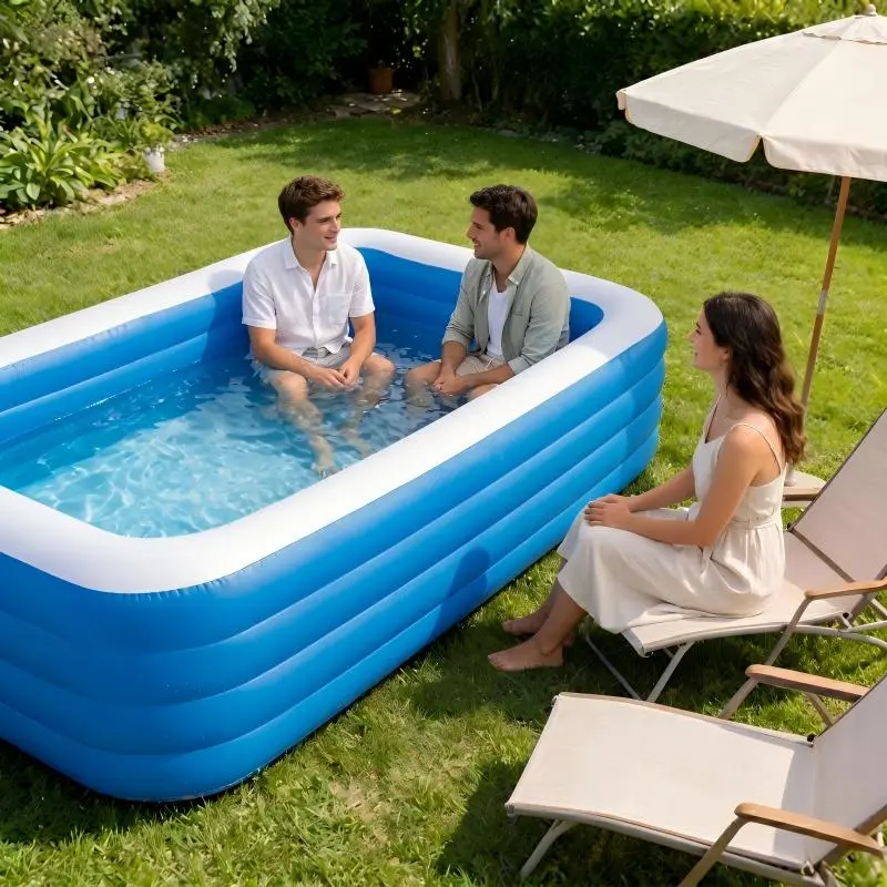 Large Inflatable Family Swimming Pool - 4-Layer Design with Thickened Pool Pad, Repair Kit Set, Portable for Outdoor Courtyards, Summer Parties, Sports & Outdoor Leisure Recreation Equipment