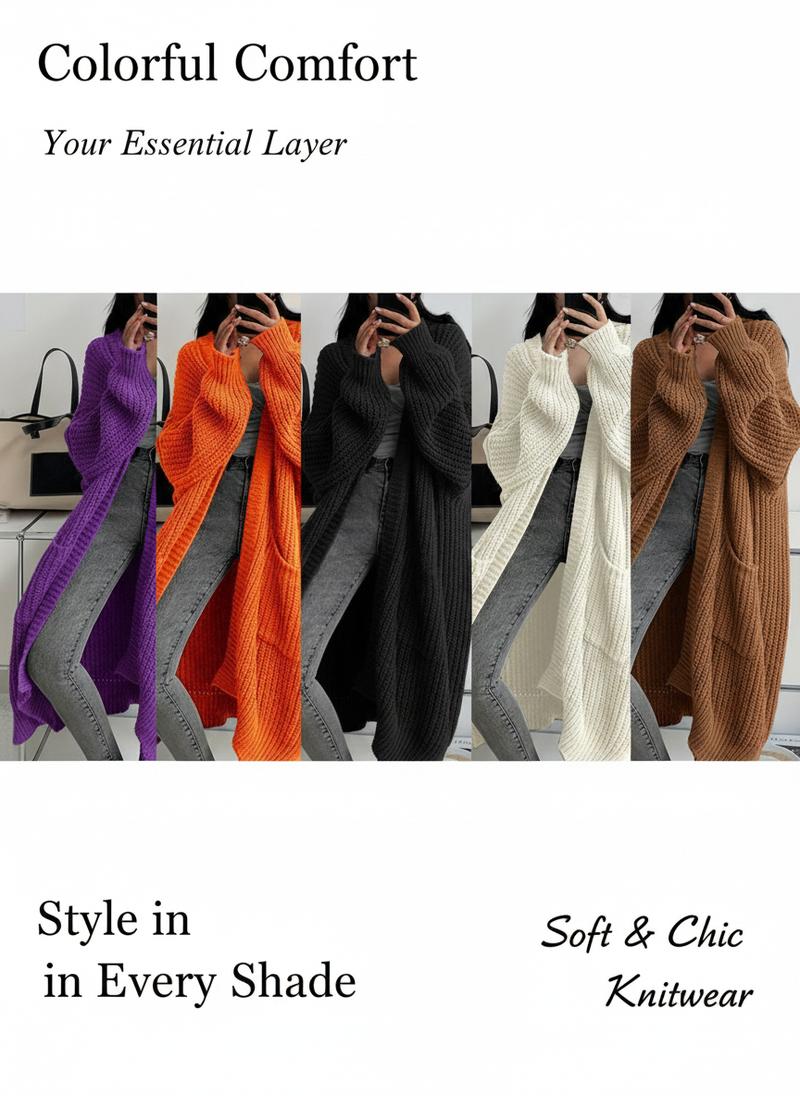 Women 2026 Long Knee Length Tunic Cardigan Sweater Autumn Winter New Lazy Style Loose Thickened Knitted Coat Fashion Trend Suitable for Formal Occasions or Daily Wear Pursuing Unique Temperament