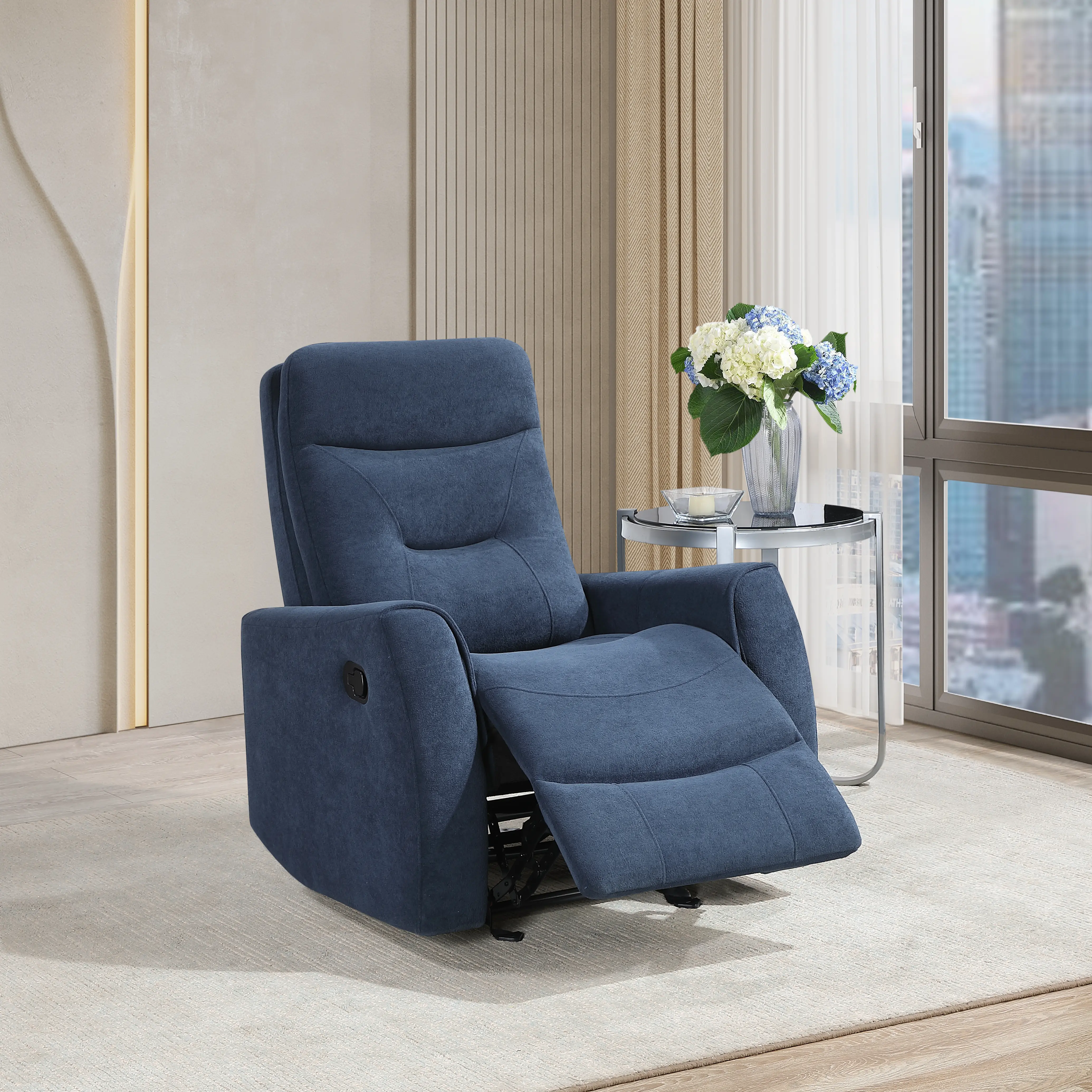 ARCH Paterson Swivel Recliner Chair in Blue Fabric Upholstered Living Room Furniture, Single Seat Home Theater Seating, Comfortable Reclining Armchair for Relaxation, Reading, and TV Watching, Ideal for Small Spaces and Apartments, Home Furniture and