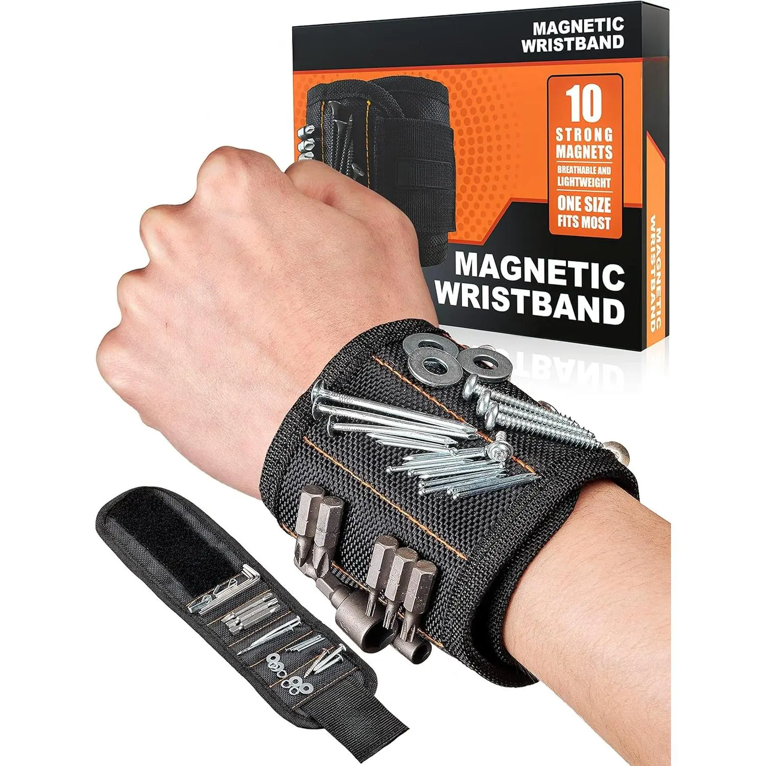 Magnetic Wristband Gift for Dad, Cool Gadget Tool Holder with Powerful Magnets and Adjustable Strap for Holding Screws & Nails