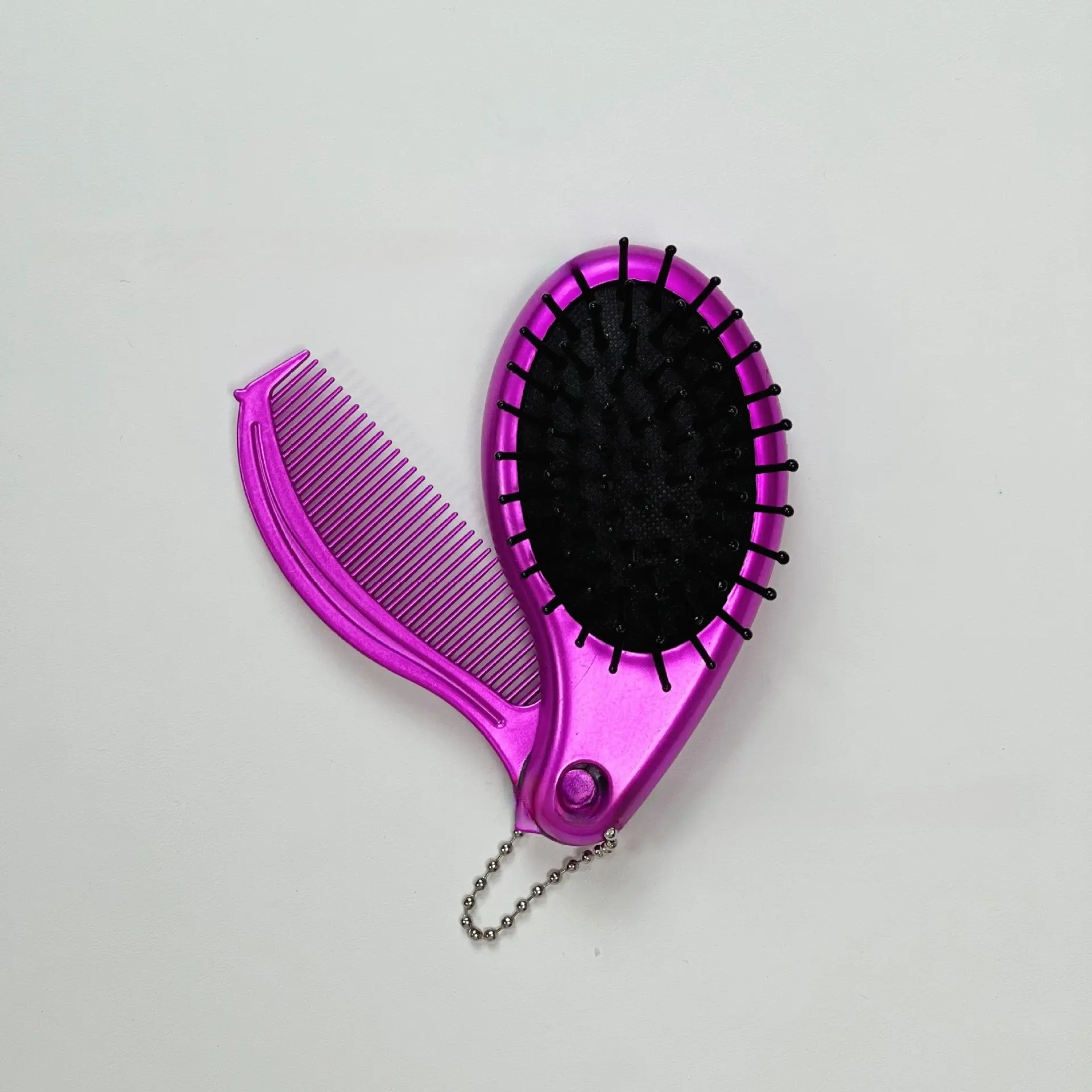Three-In-One Foldable Massage Comb Mirror, Fashionable Portable Multi-Function Hair Brush, Mirror + Comb Teeth + Pendant Design, Women's Daily Travel Essential