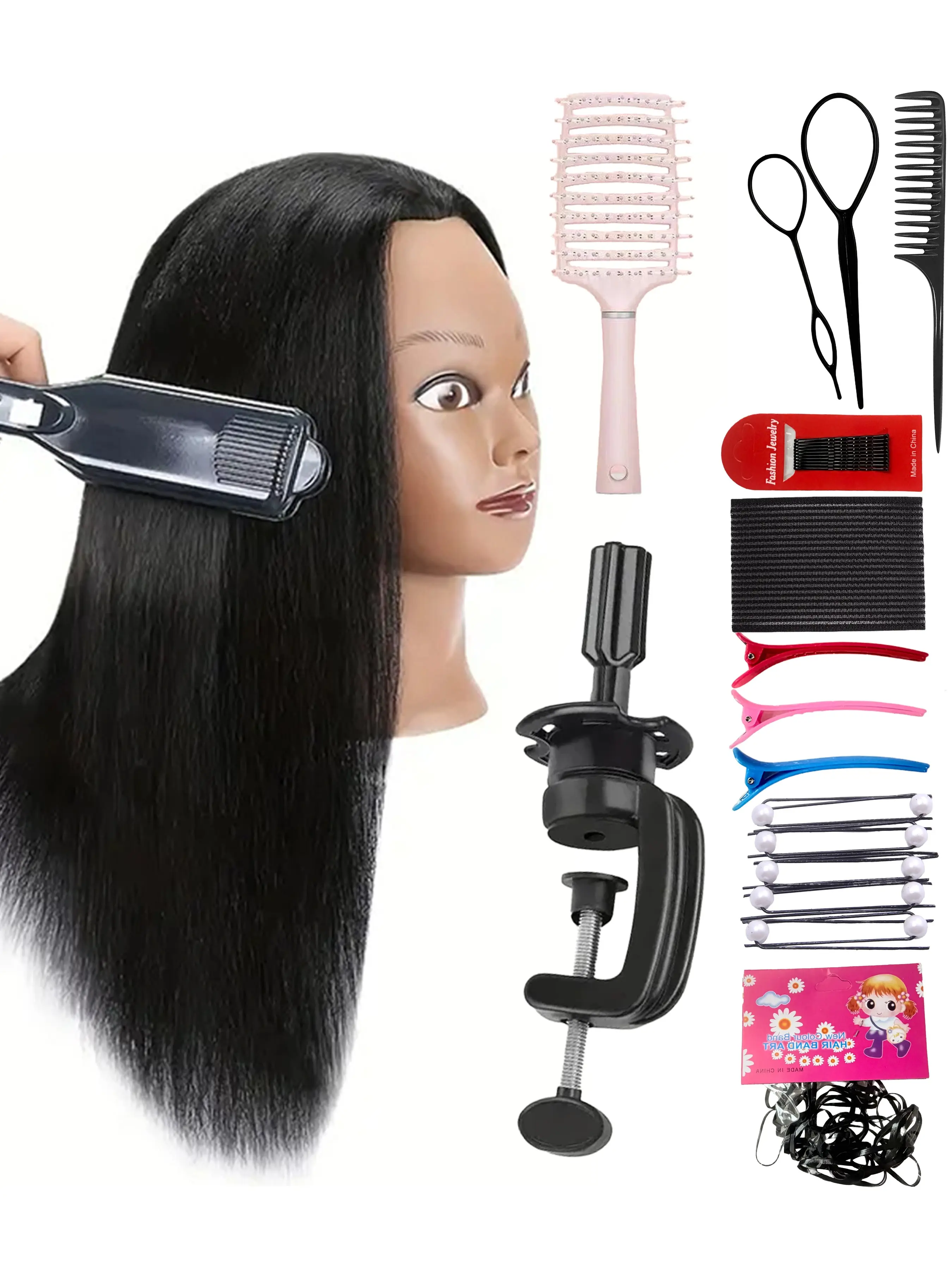 100% Real Hair Mannequin Head With Hair Tools Set For Salon Training Practicing, 16inch/40cm 100% Human Hair, Can be Curl Straight Dye Bleach