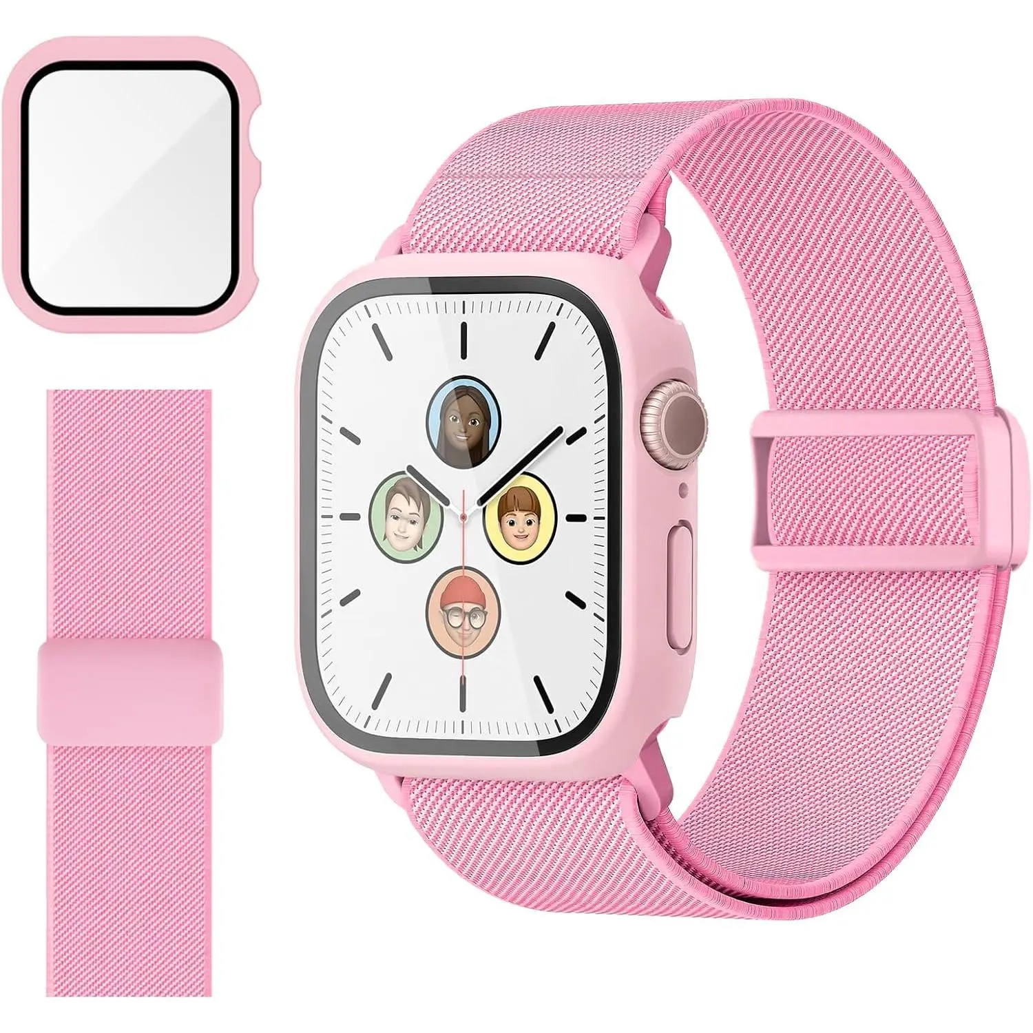 Compatible with Kids Apple Watch Band with Case 38mm 40mm 41mm 42mm 44mm 45mm, Nylon Strap with Protective Cover and Screen Protector for iWatch Series 9 8 7 SE3 SE2 SE 6 5 4 3 2 1
